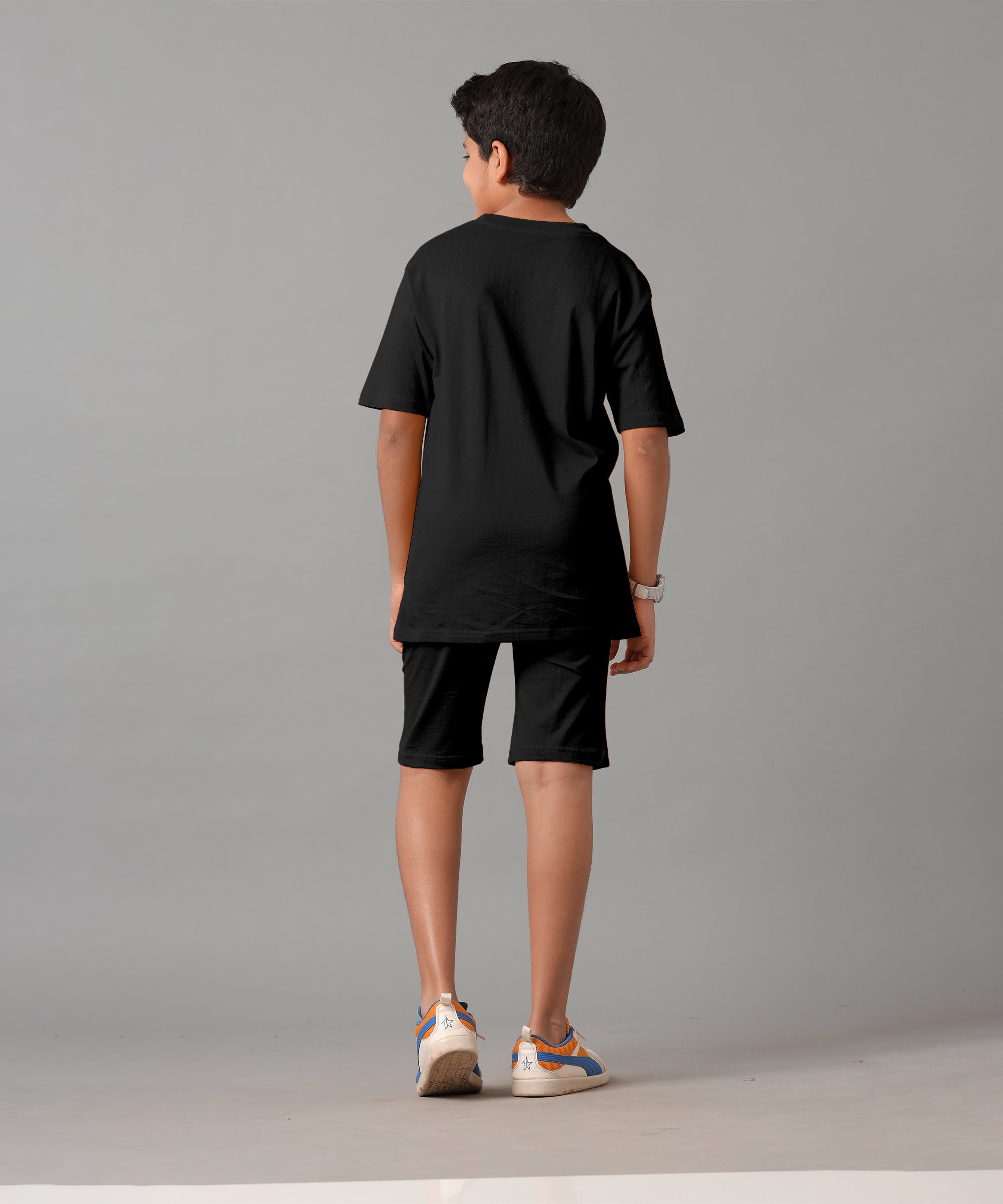 Boy's 100% Pure Cotton Premium Printed Black Tshirt and Shorts Set