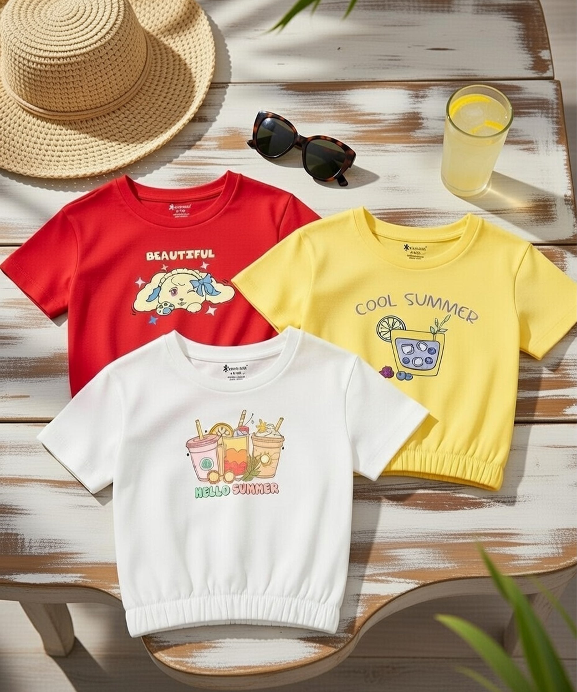 Girls1 00% Pure Cotton Regular fit Short Sleeve Printed Crop top T-Shirt -Combo 2