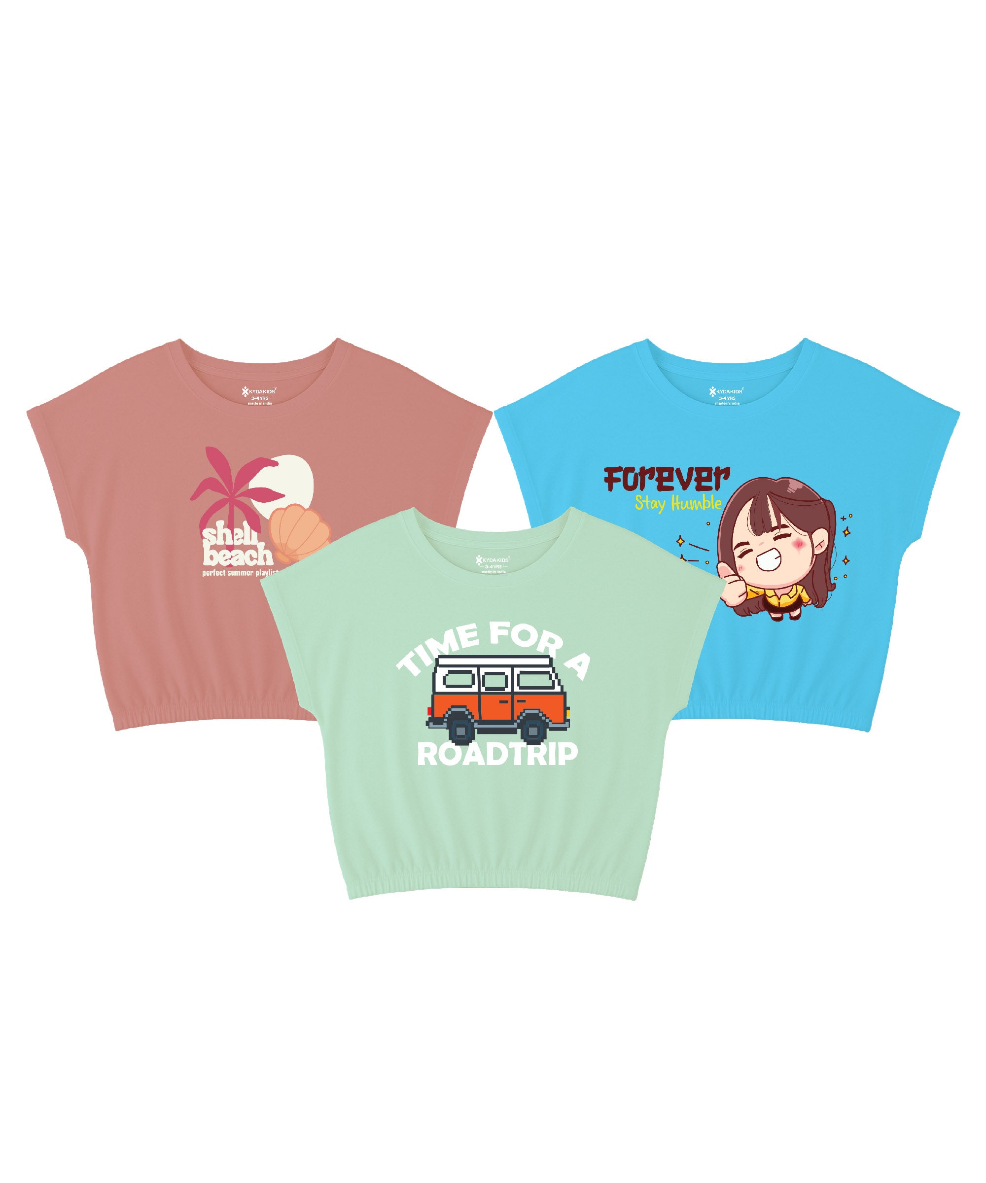 Girls Printed Half Sleeve T-Shirt |  Regular Fit - Pack of 3
