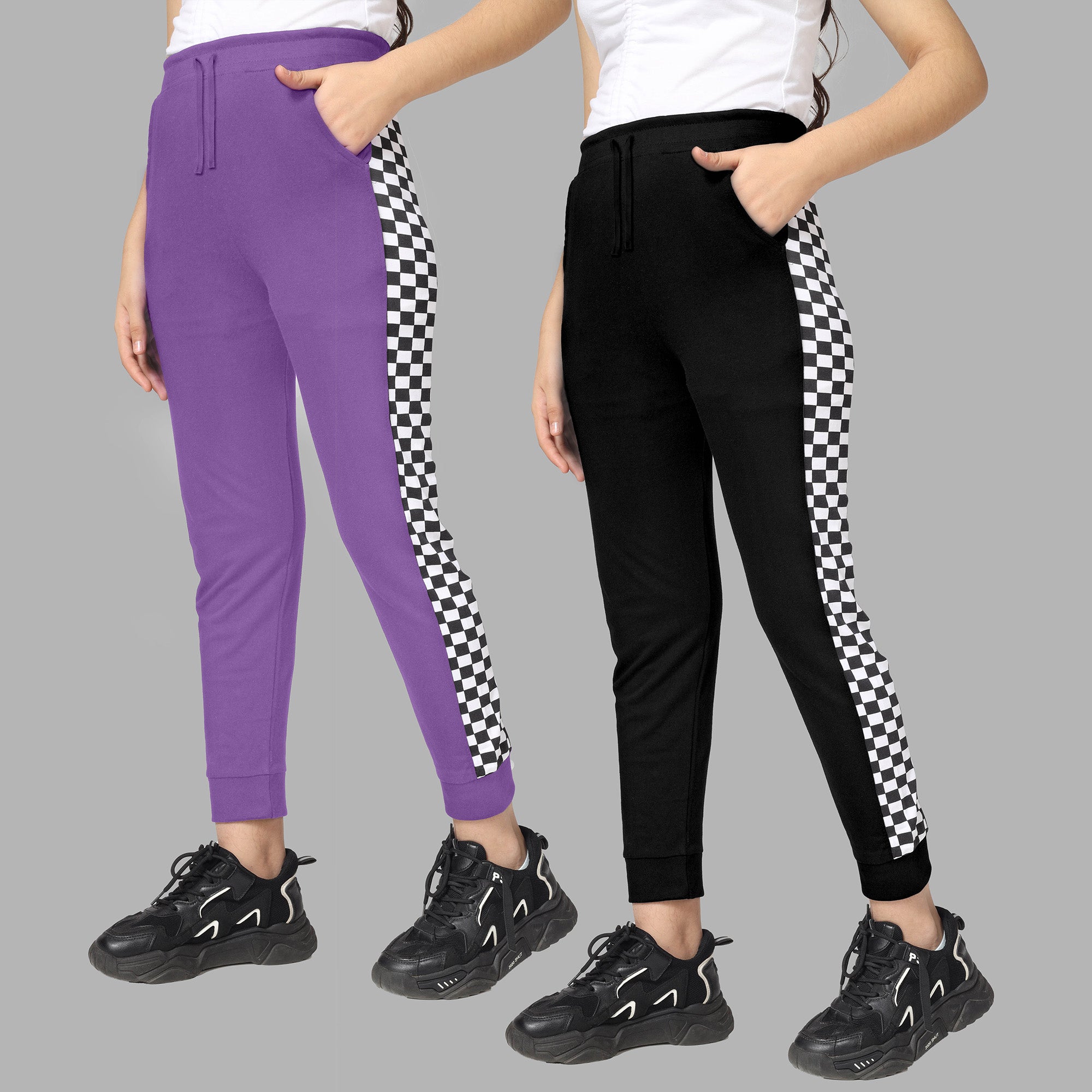 Girls Cotton Printed Track Pants with Pocket- ? (Pack of 2)