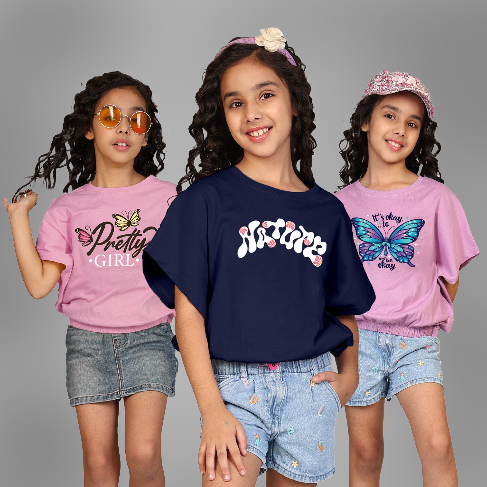 100% Cotton Crop top for Girls - Printed Half Sleeve Stylish T-shirt, Regular Fit Tops For Girls-Multicolor