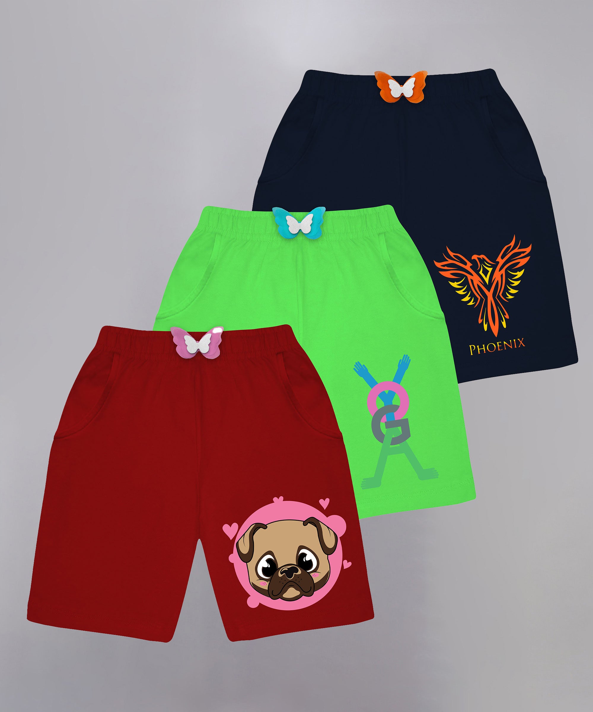 Girls Printed Shorts (Pack of 3)