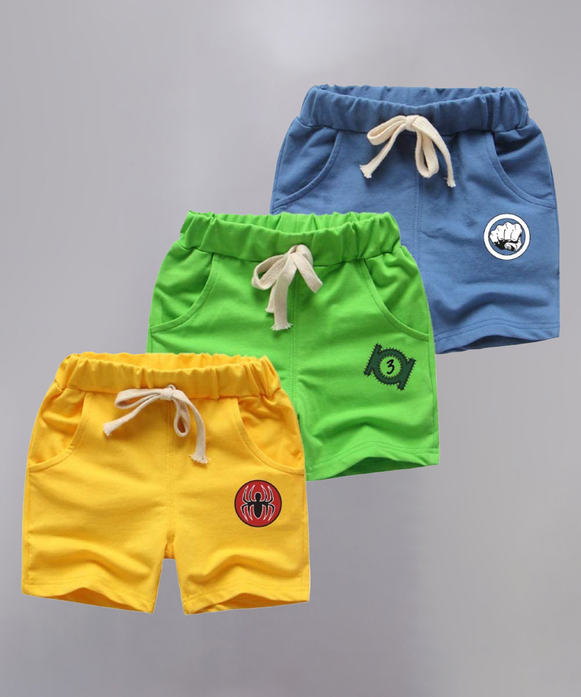 Kids Unisex Multicolor CC Printed Cotton Shorts (Pack of 3)