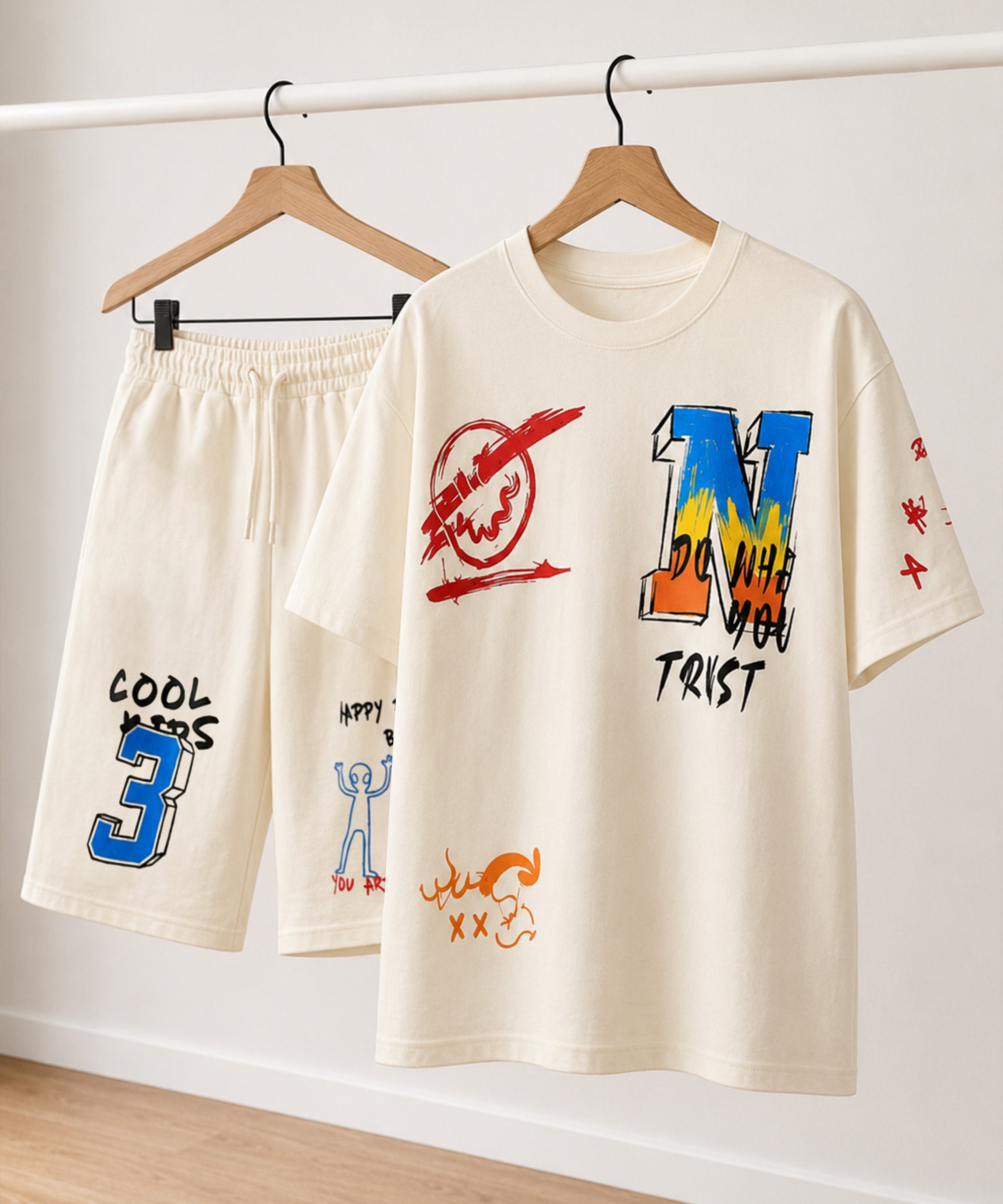 Graphic Print Oversized Co-ords | Ivory