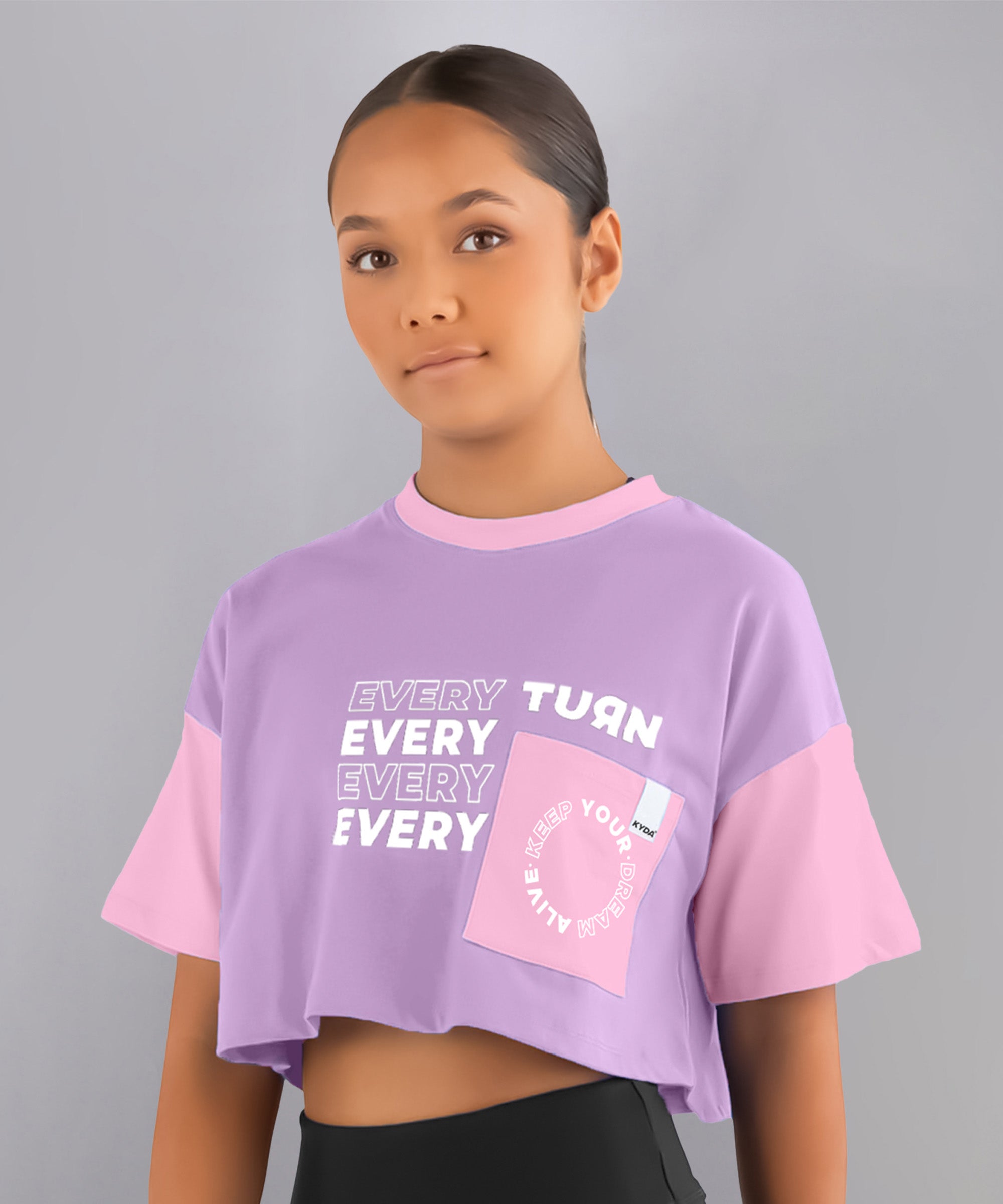 Girls 100% Cotton Printed Half Sleeve Stylish Crop Top T-Shirt-Lavender