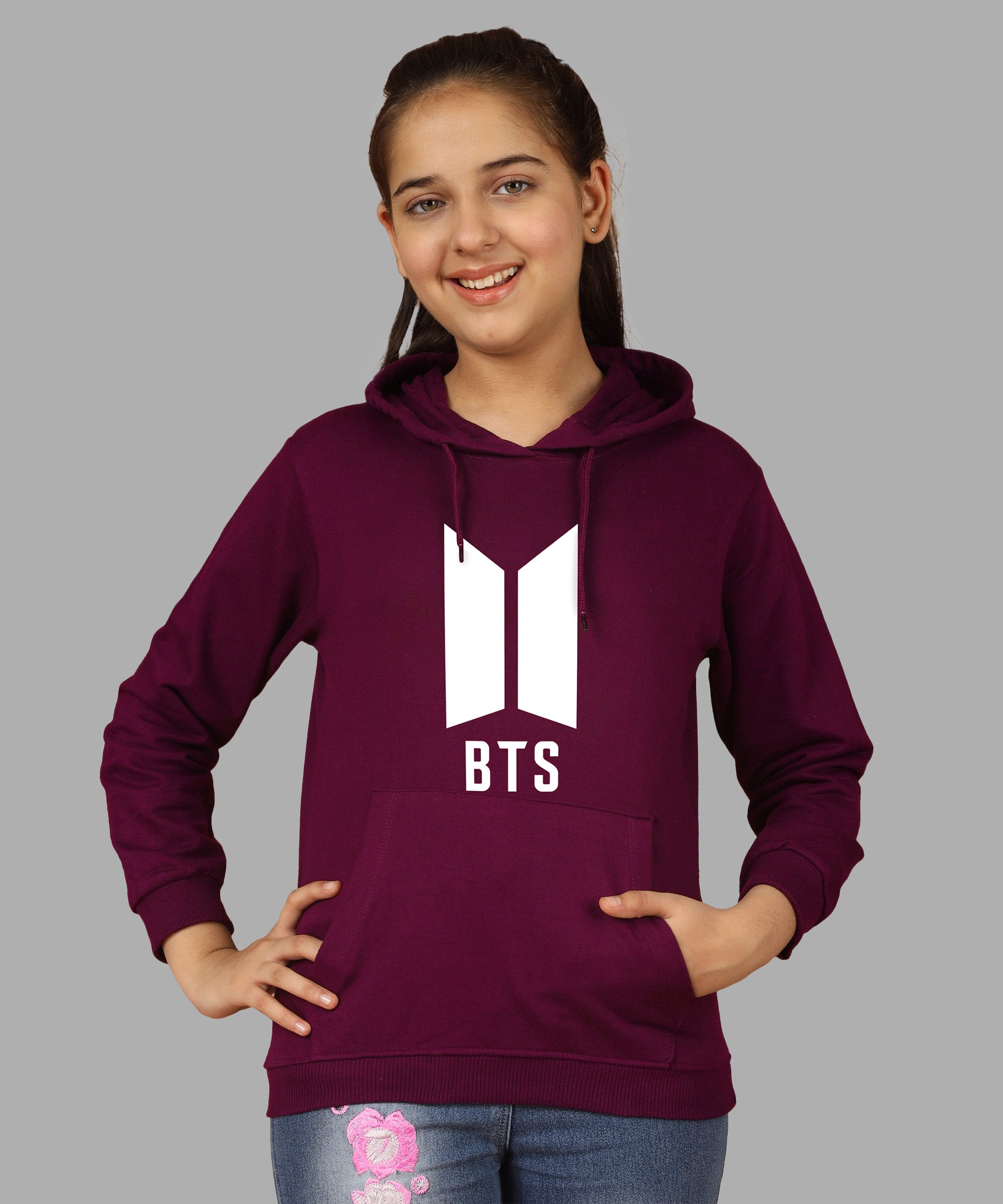 Girls Cotton Hooded Neck Hoodies - Black