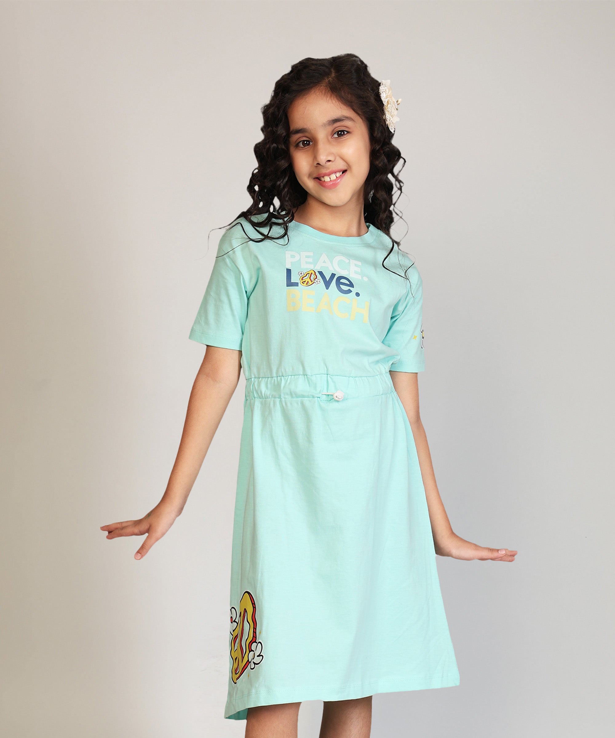 Girls Long Top With Waist Elastic Rope | Mint