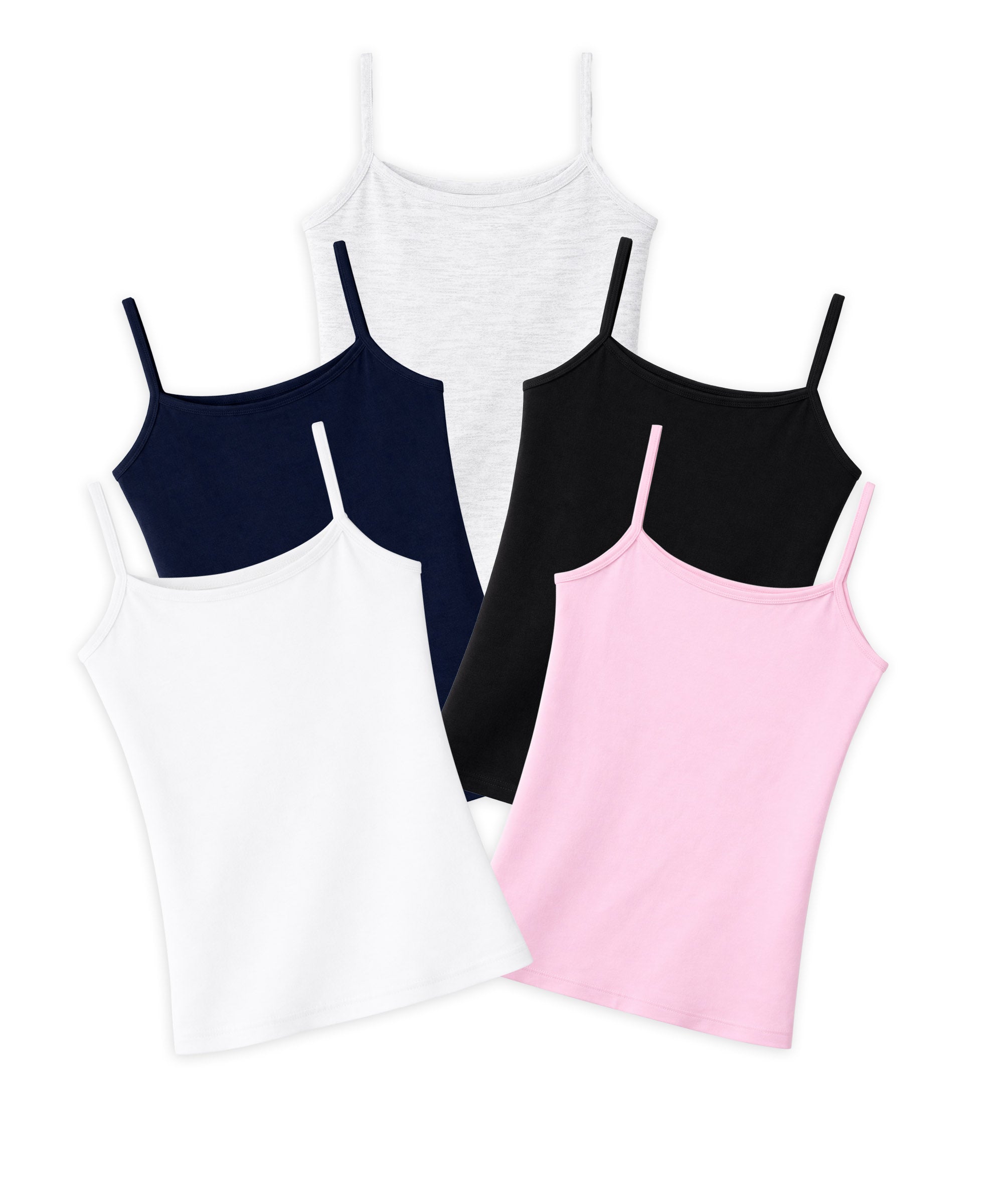 Girls Cotton Inner Camisoles | Soft & Stretchy Regular Strap Slips | Pack of 5