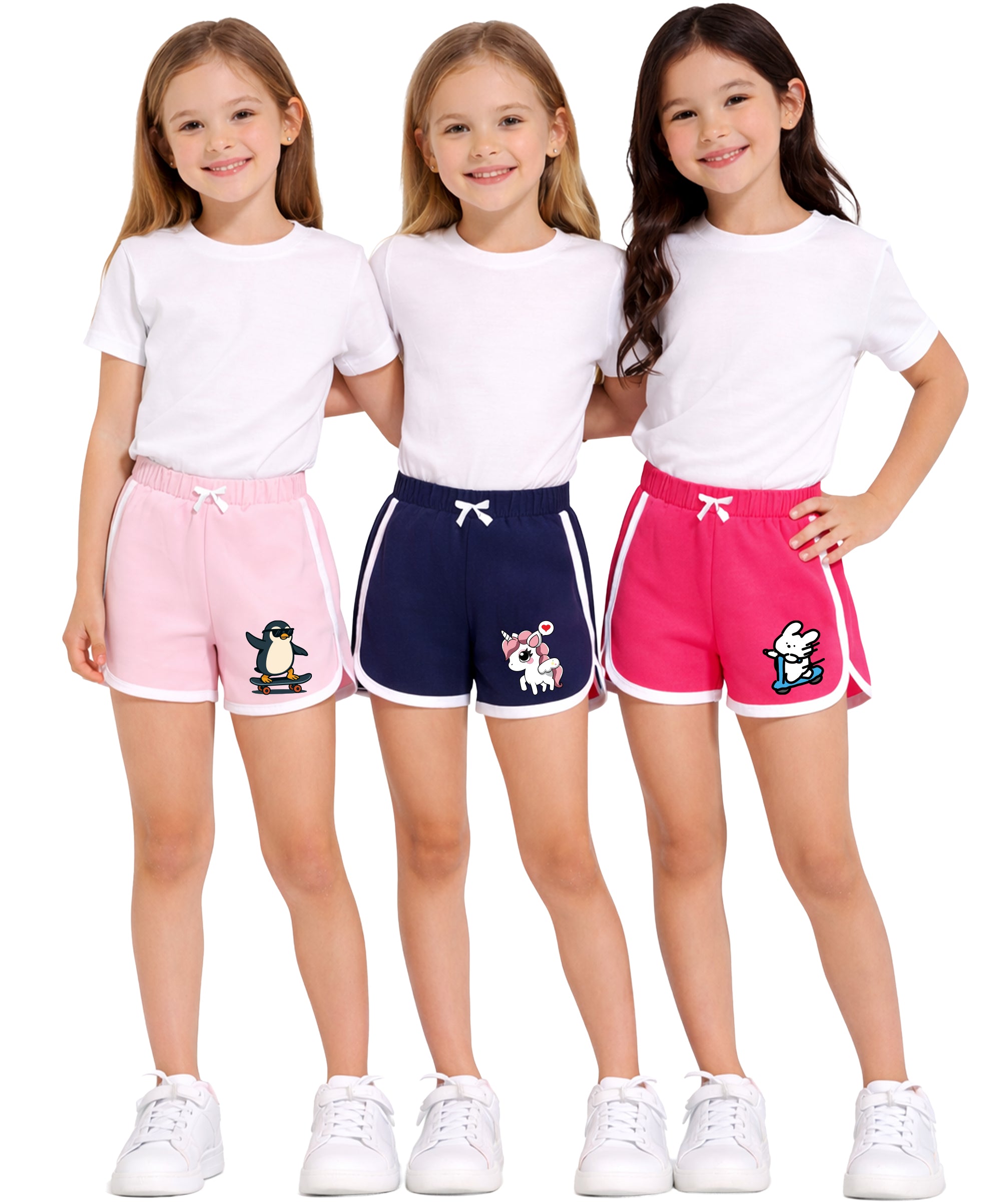 Girls Cotton Printed Shorts | Comfortable Regular Fit - Pack of 3
