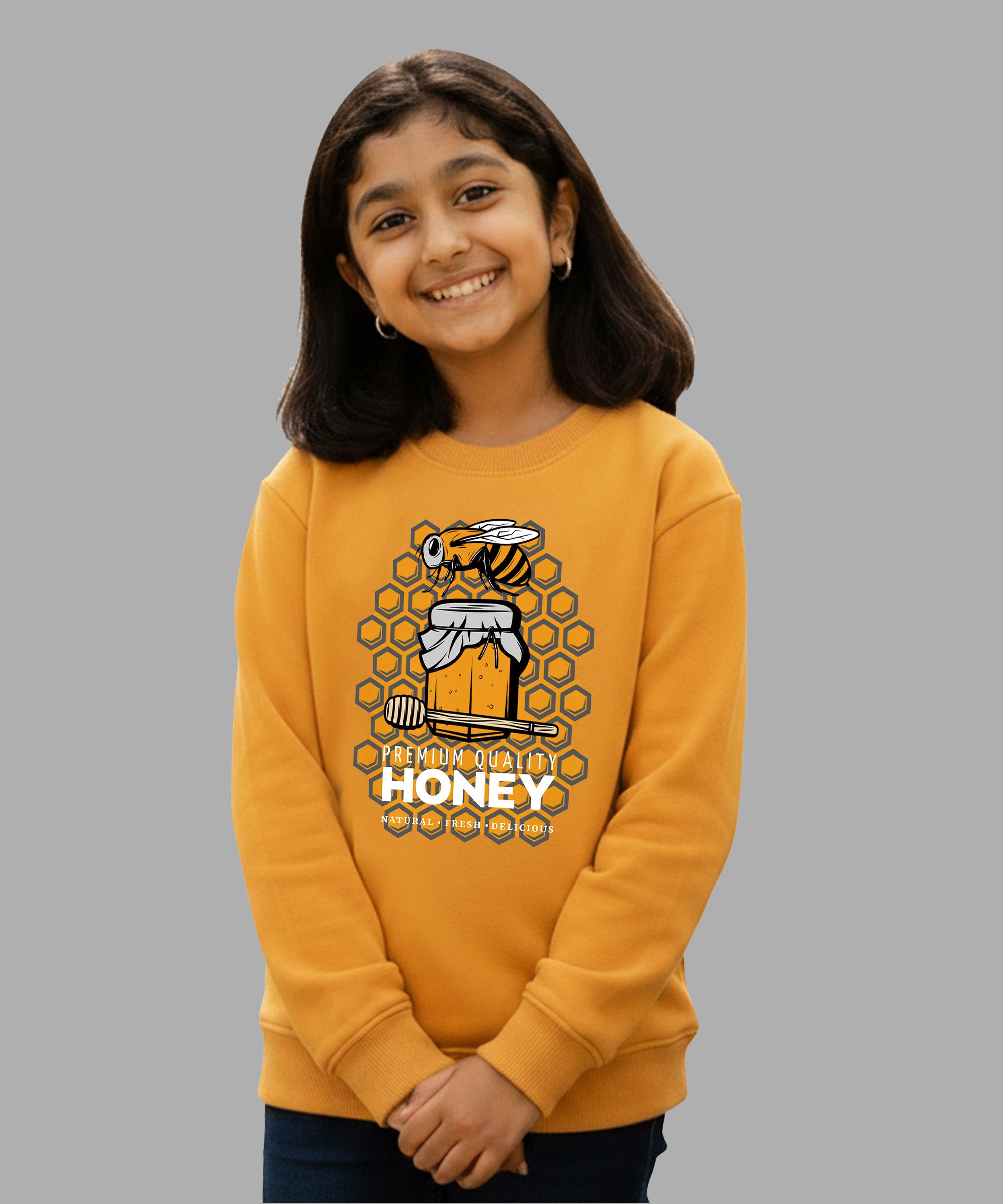 Girls Premium Cotton Printed Sweatshirt | Round Neck Full Sleeve | Regular Fit
