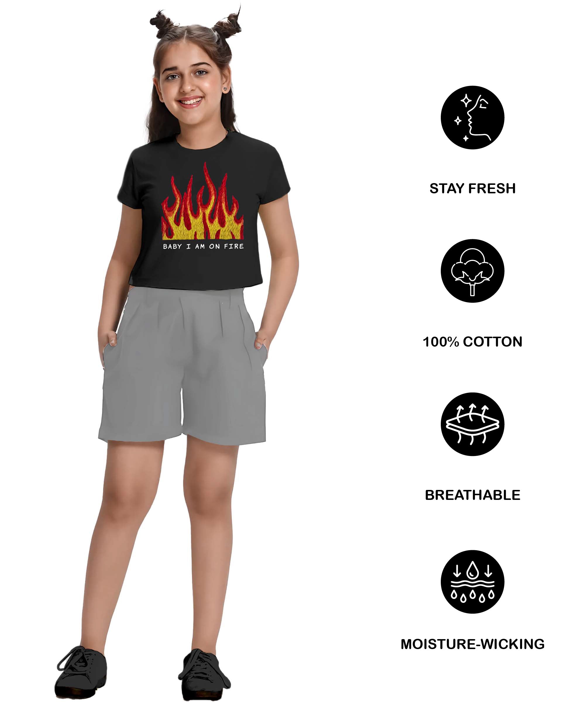 Girls  Cotton Crop top-Printed Half Sleeve Stylish T-shirt- Combo 4