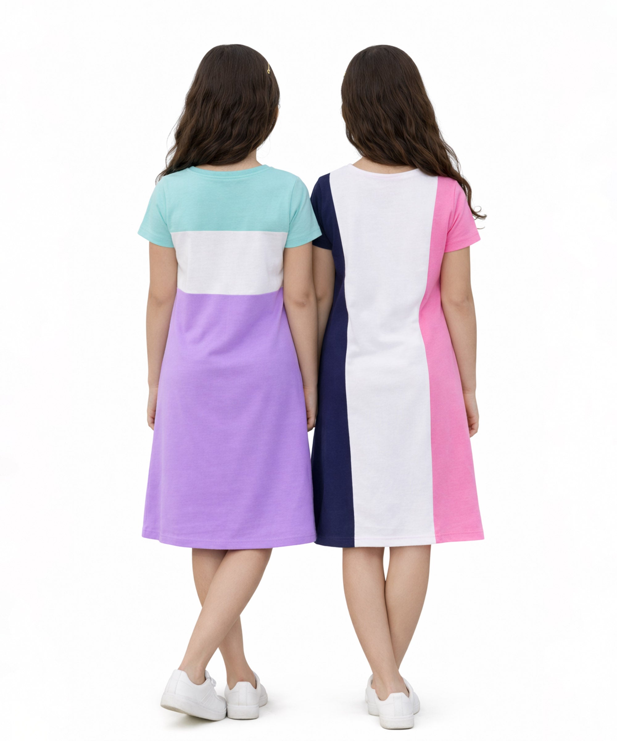 Girls Cotton Knee-Length T-Shirt Dress | Pack of 2