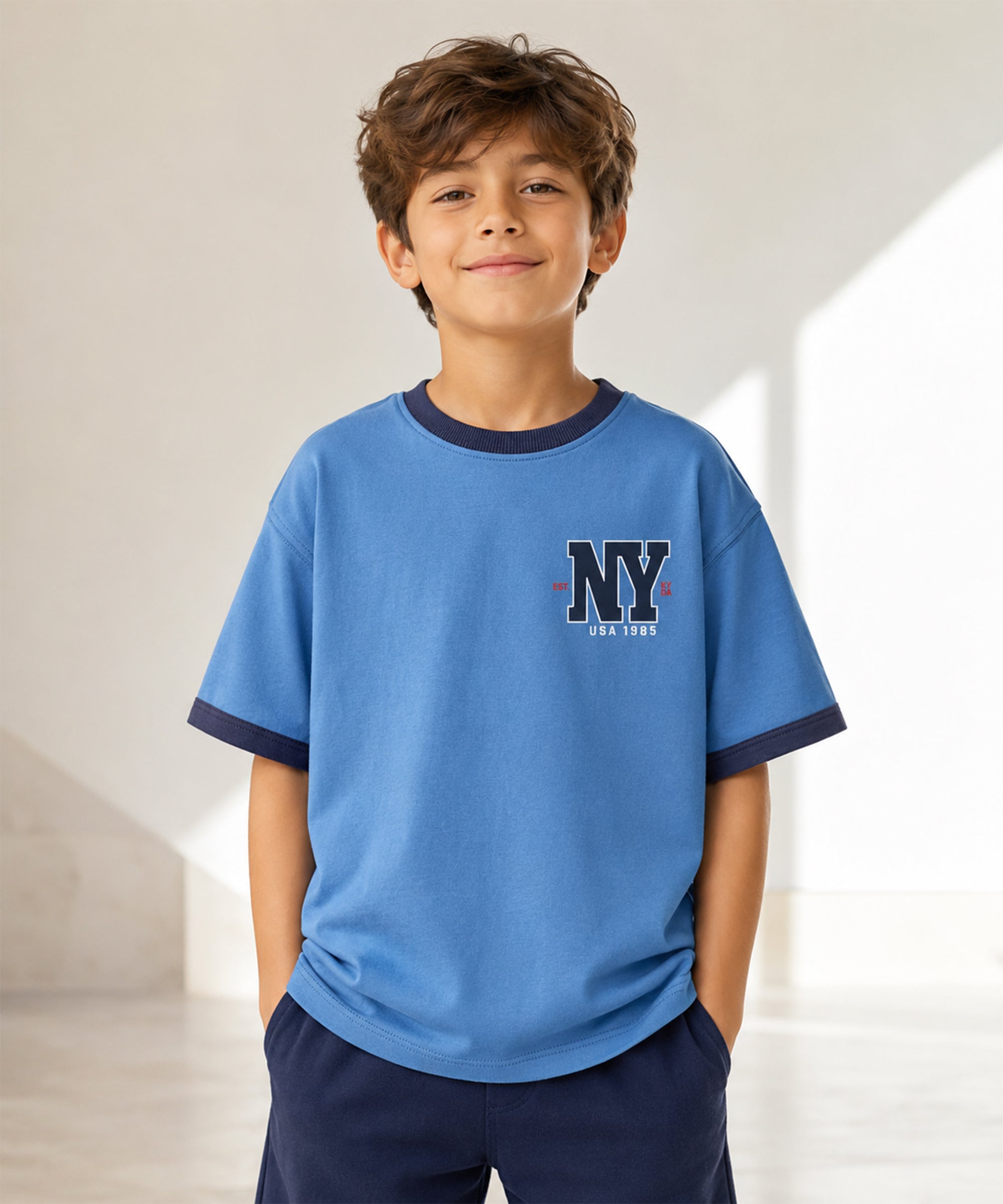 Boys Premium Cotton Oversized Printed T-Shirt | Blue
