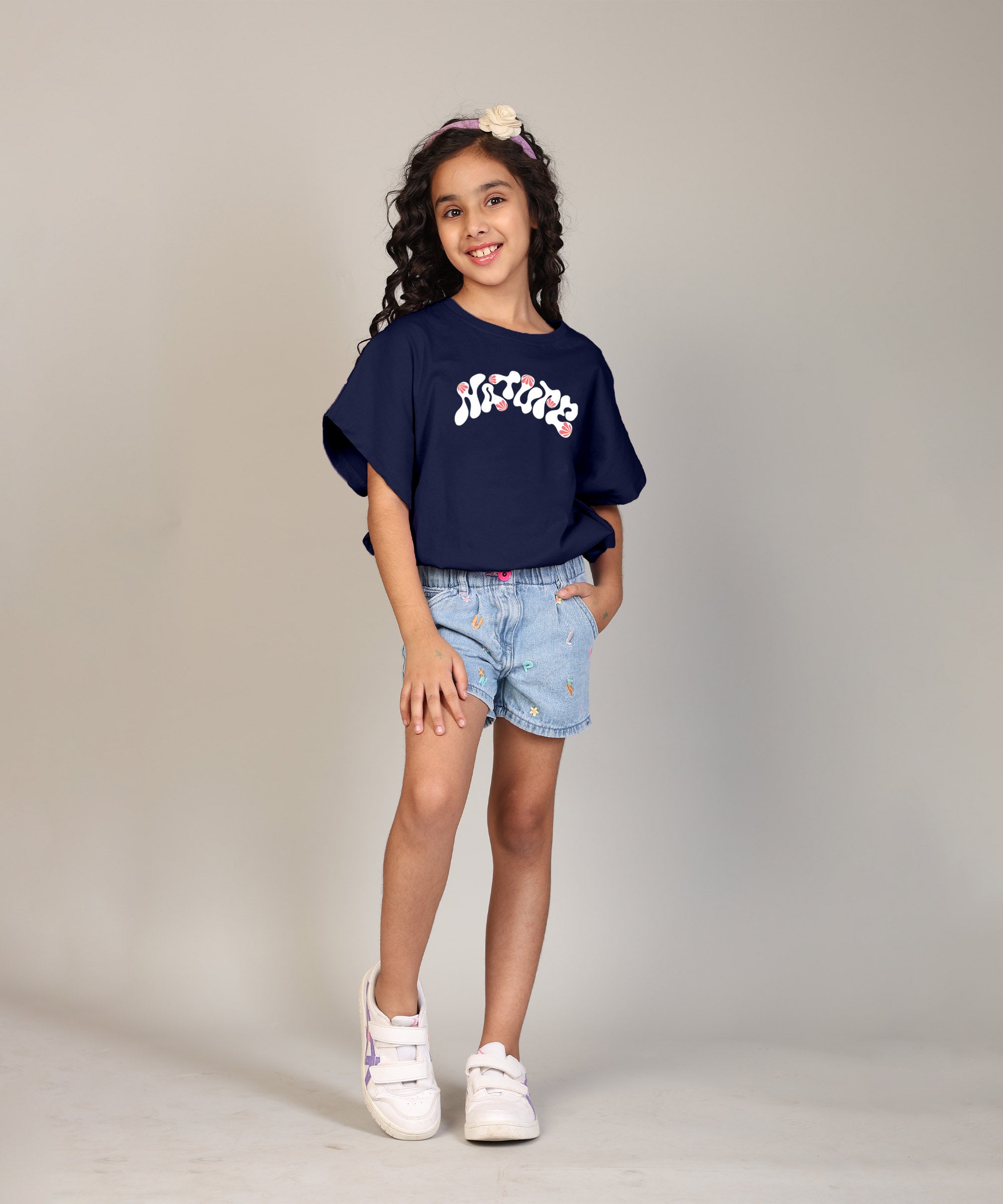 100% Cotton Crop top for Girls - Printed Half Sleeve Stylish T-shirt, Regular Fit Tops For Girls-Multicolor