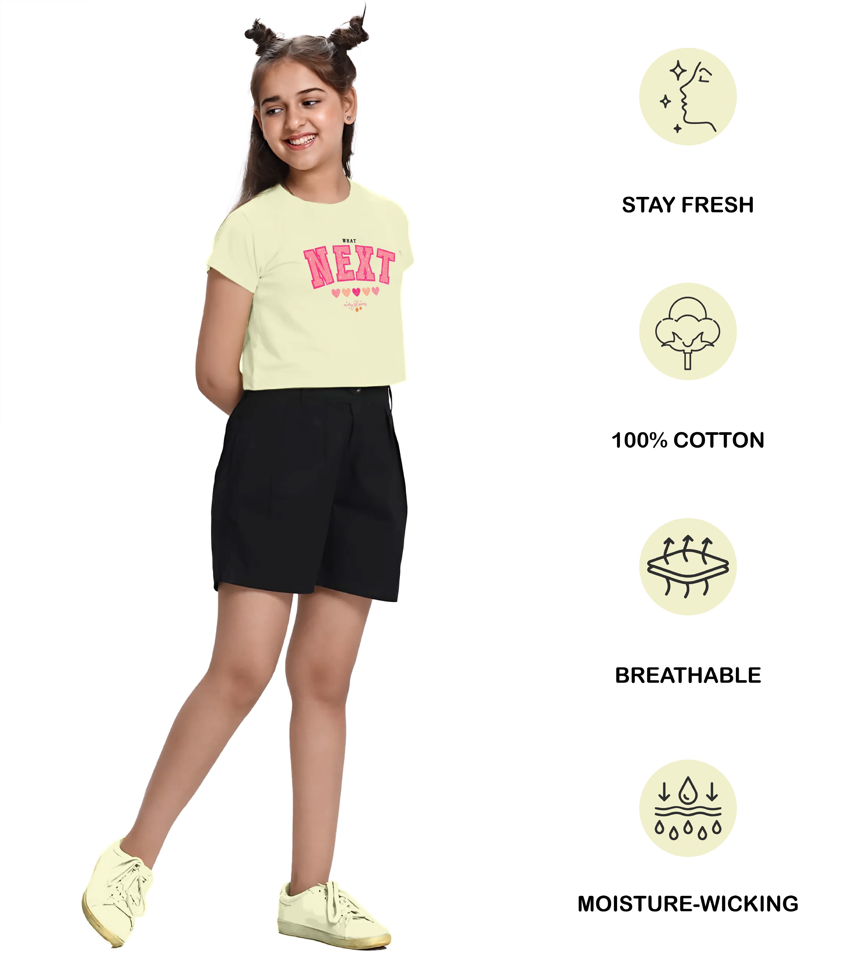 Girls  Cotton Crop top-Printed Half Sleeve Stylish T-shirt- Combo 2