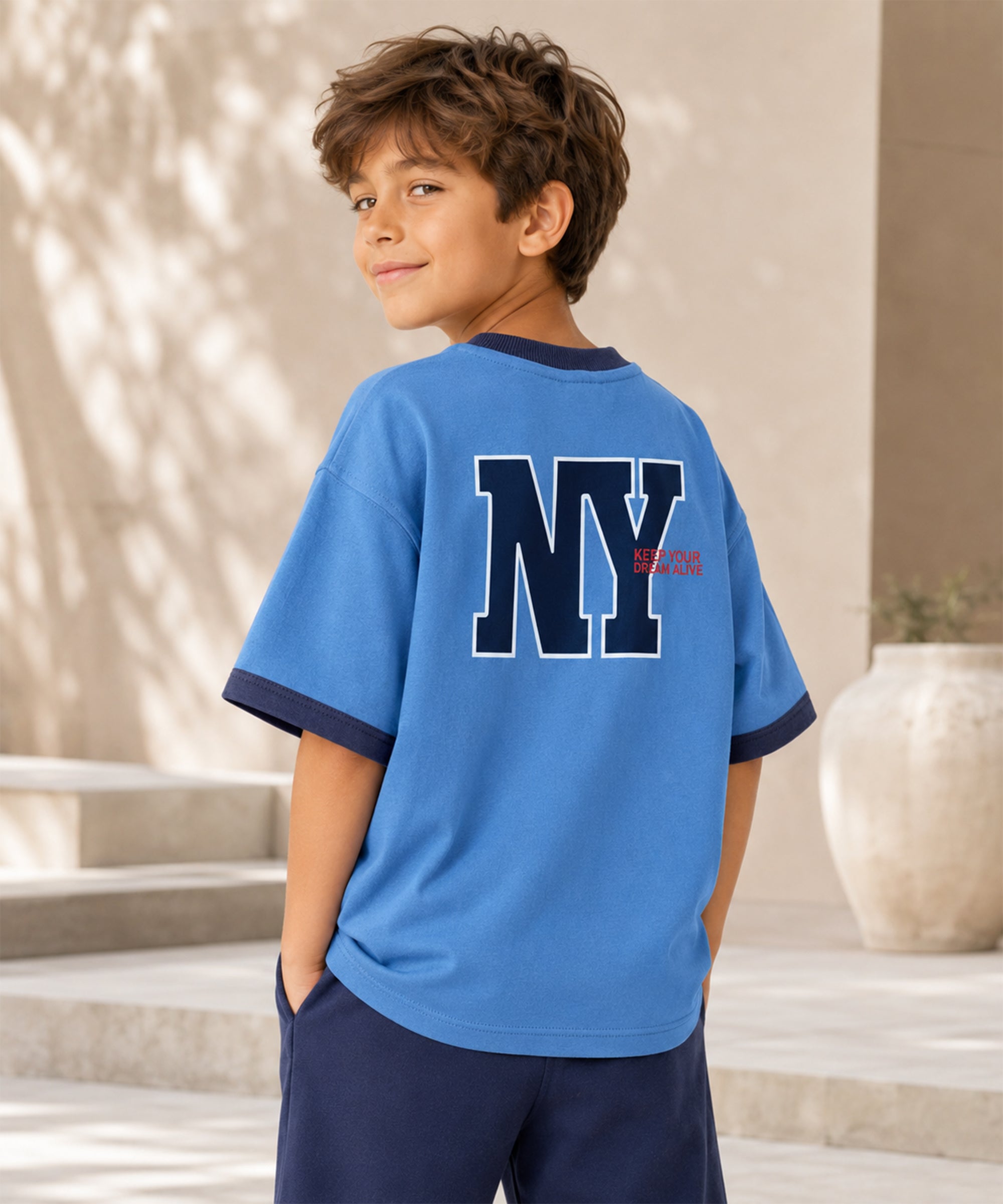 Boys Premium Cotton Oversized Printed T-Shirt | Blue
