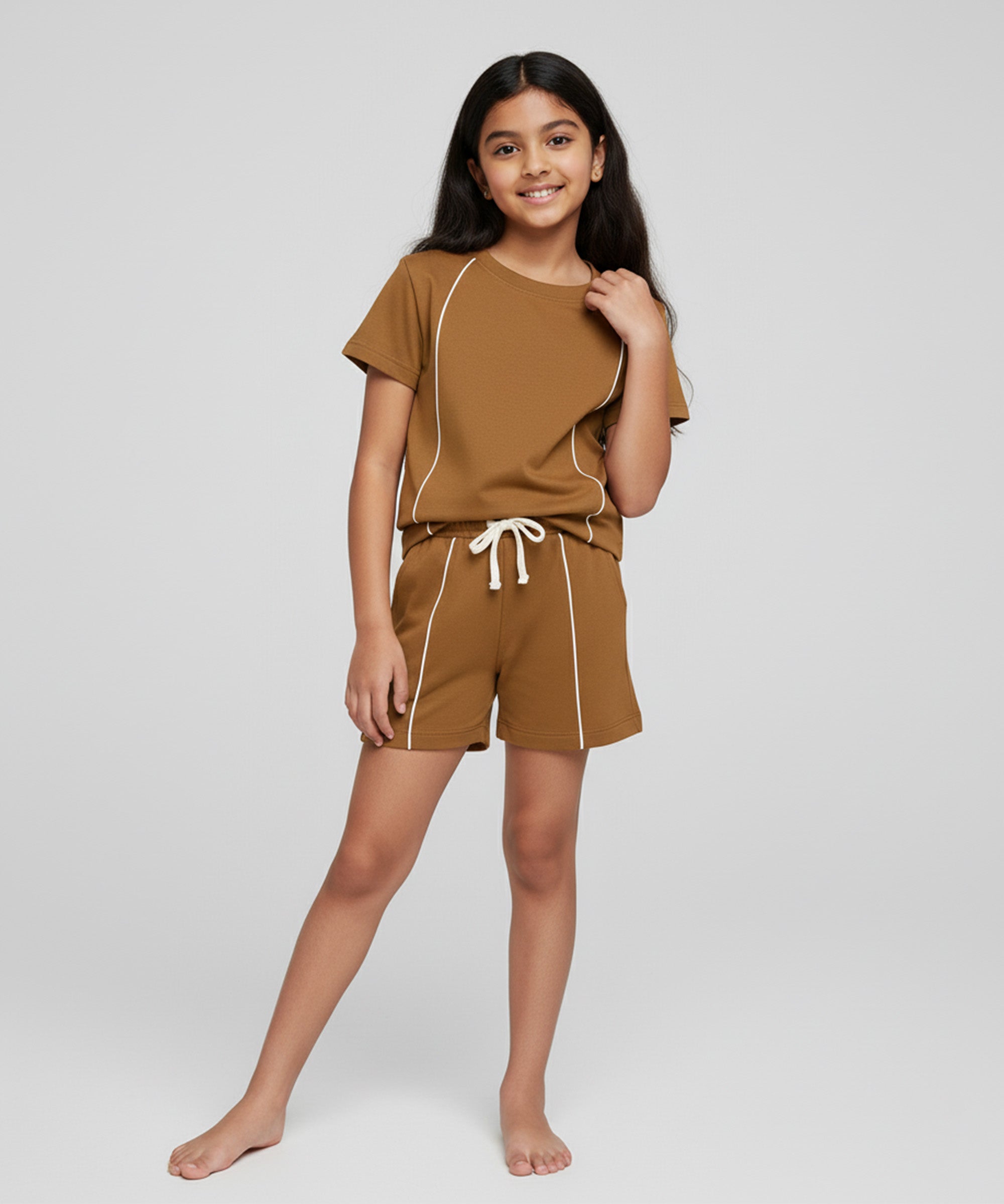 Girls Premium Cotton Oversized Co-Ord Set | Solid T-Shirt & Shorts | Pack of 1
