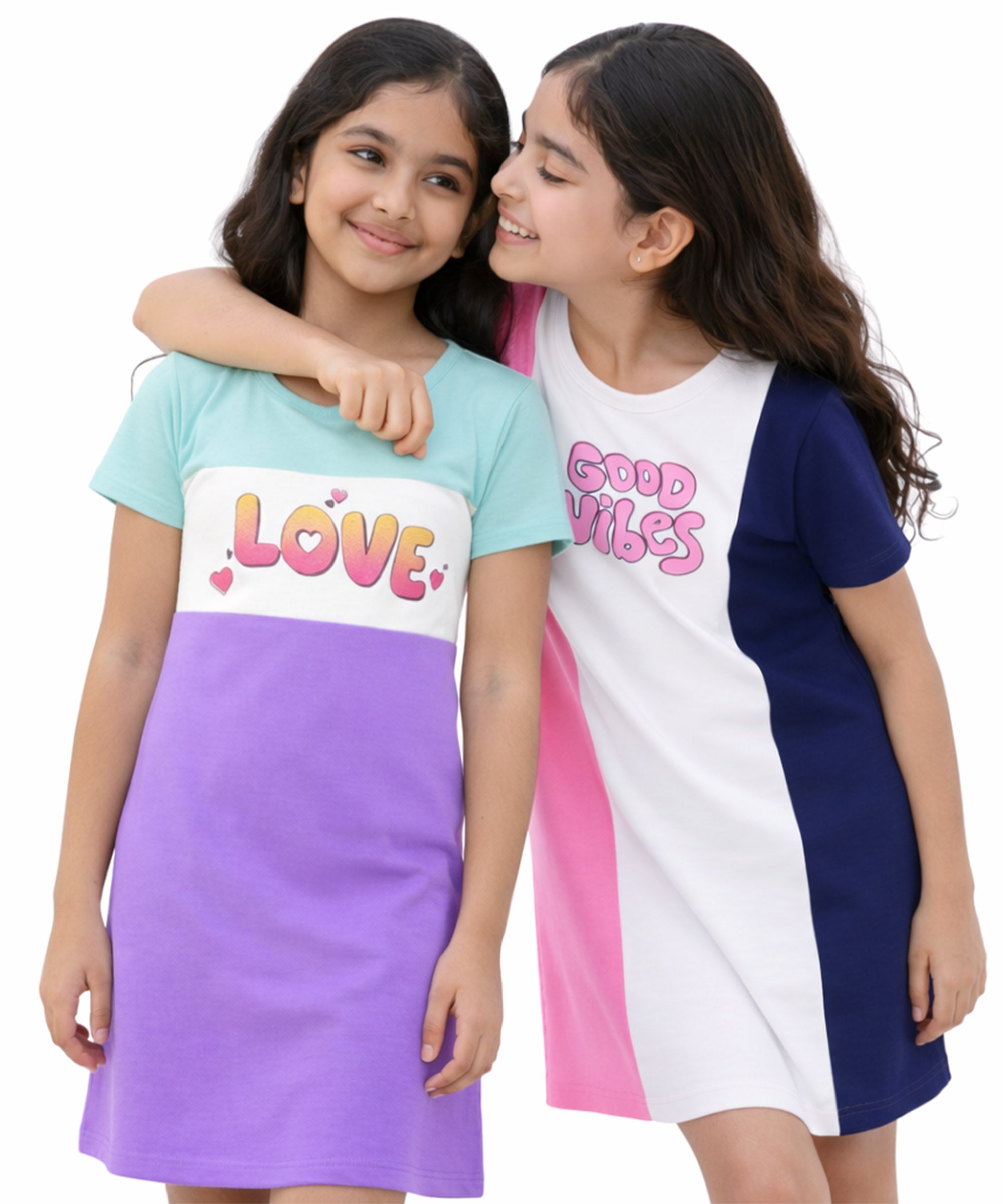 Girls Cotton Knee-Length T-Shirt Dress | Pack of 2