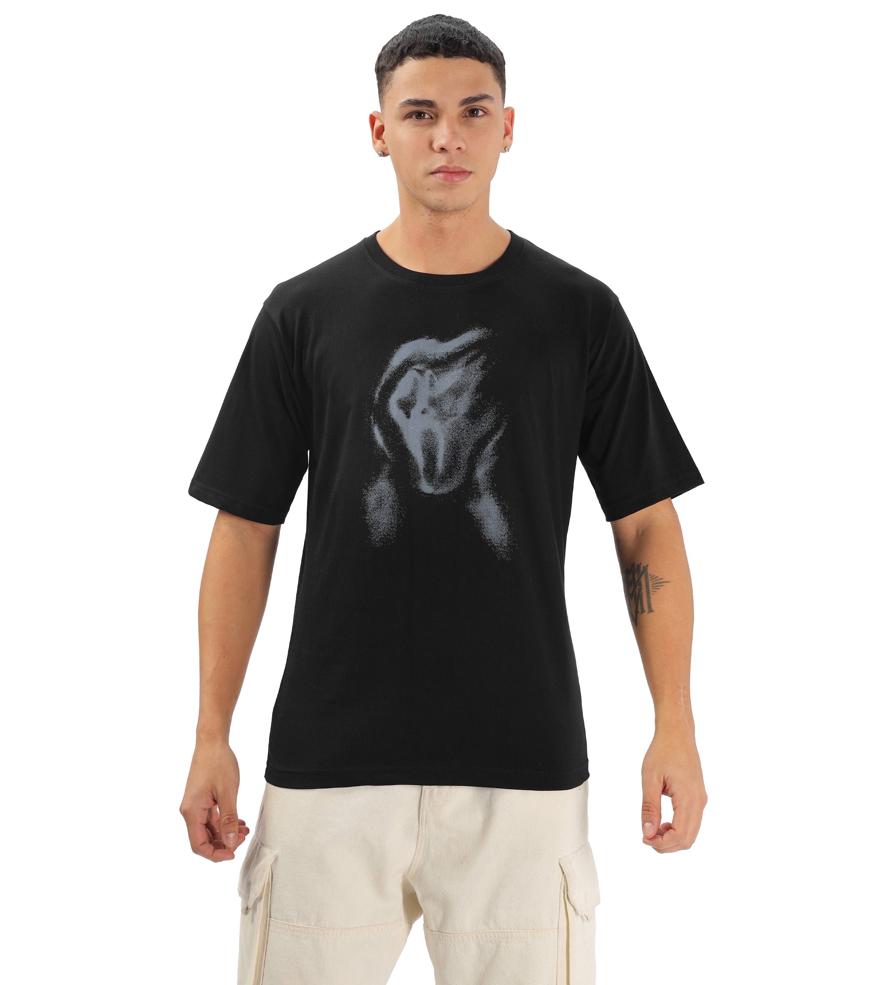 SHODOX® Men's 100% Pure Cotton Relaxed Fit Drop Shoulder Front Printed Oversized T-Shirt (Pack of 1)