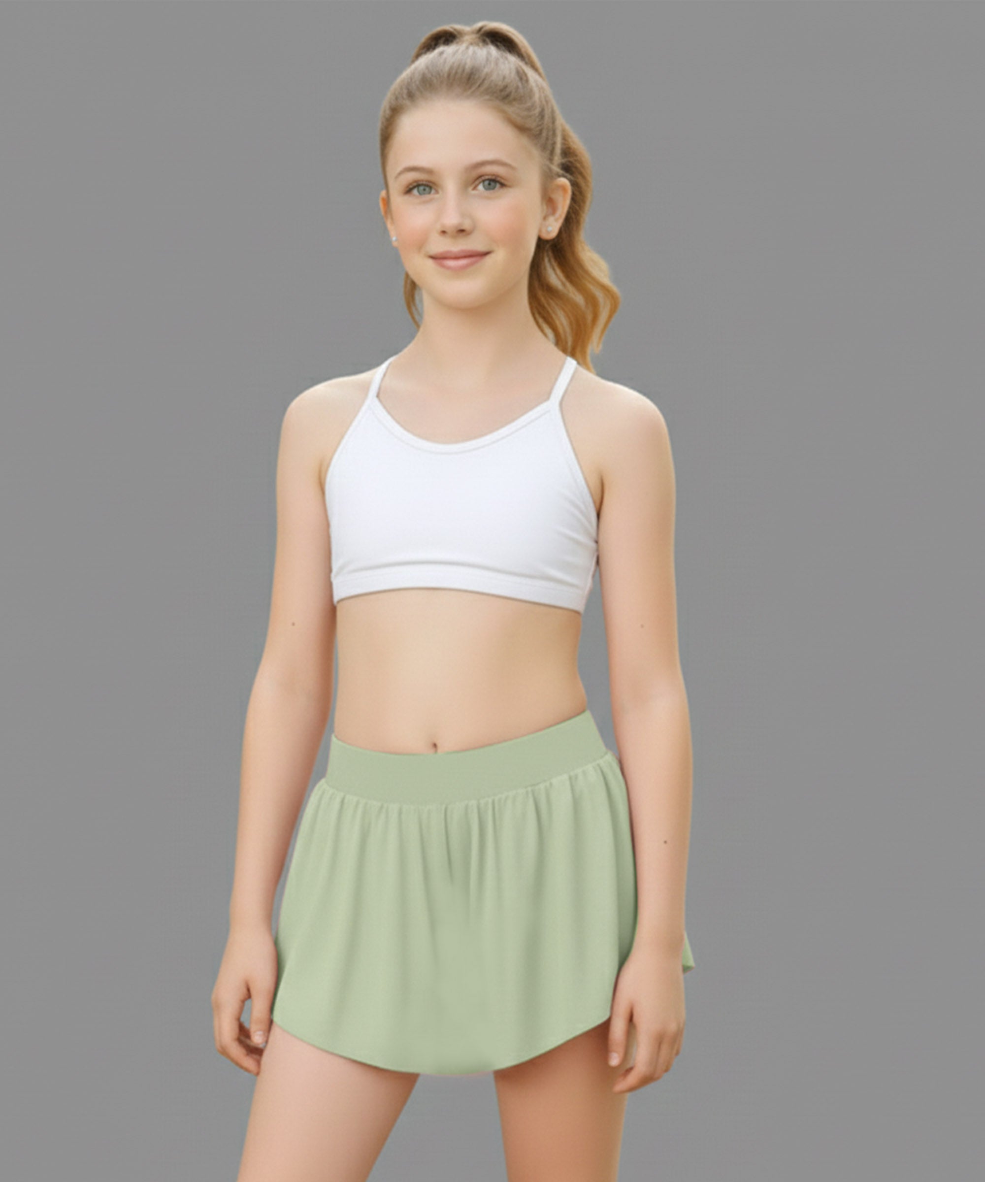 Girls Stretchable Skirt with Inner Safety Shorts | Green