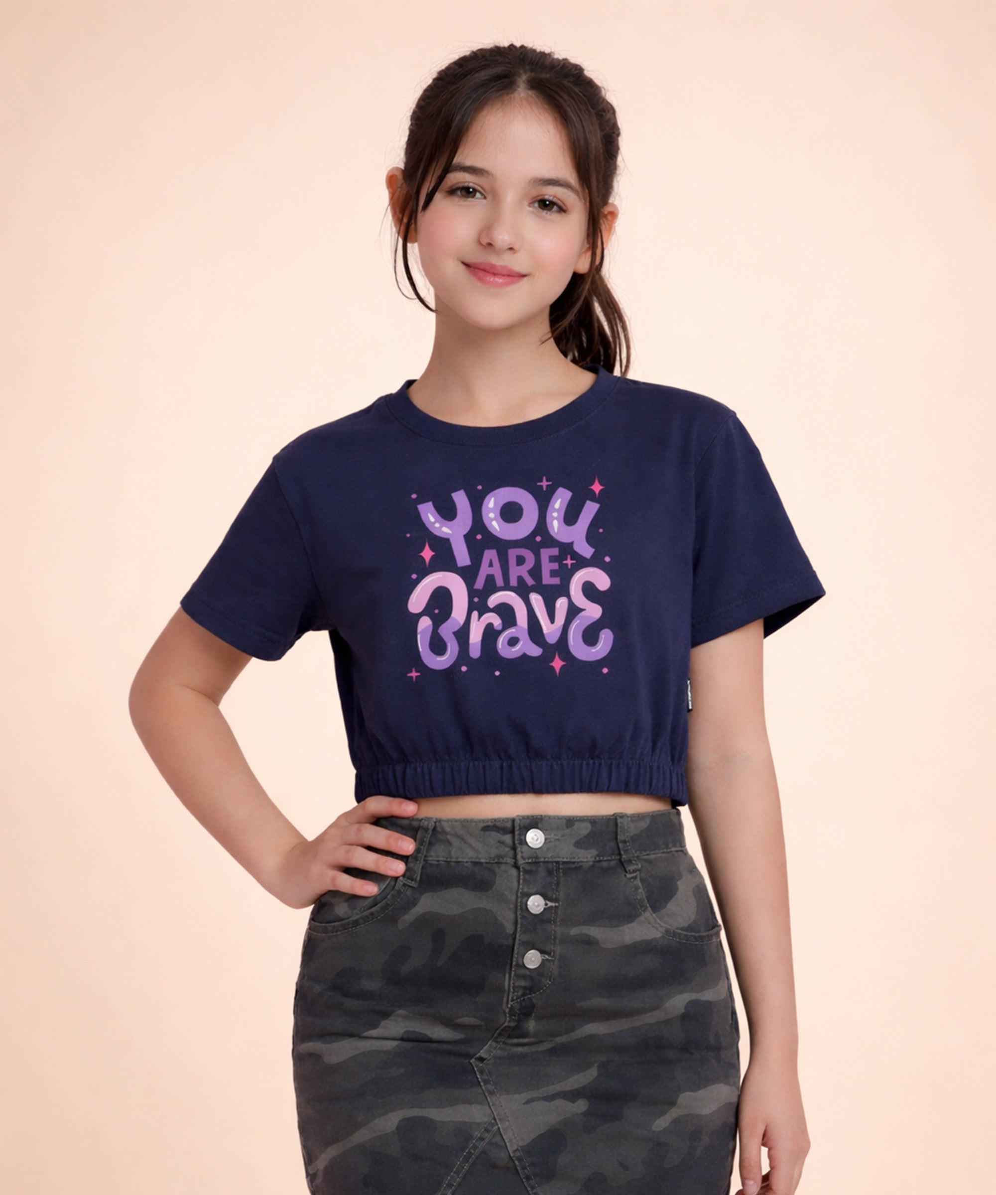 Girls1 00% Pure Cotton Regular fit Short Sleeve Printed Crop top T-Shirt -Combo 3