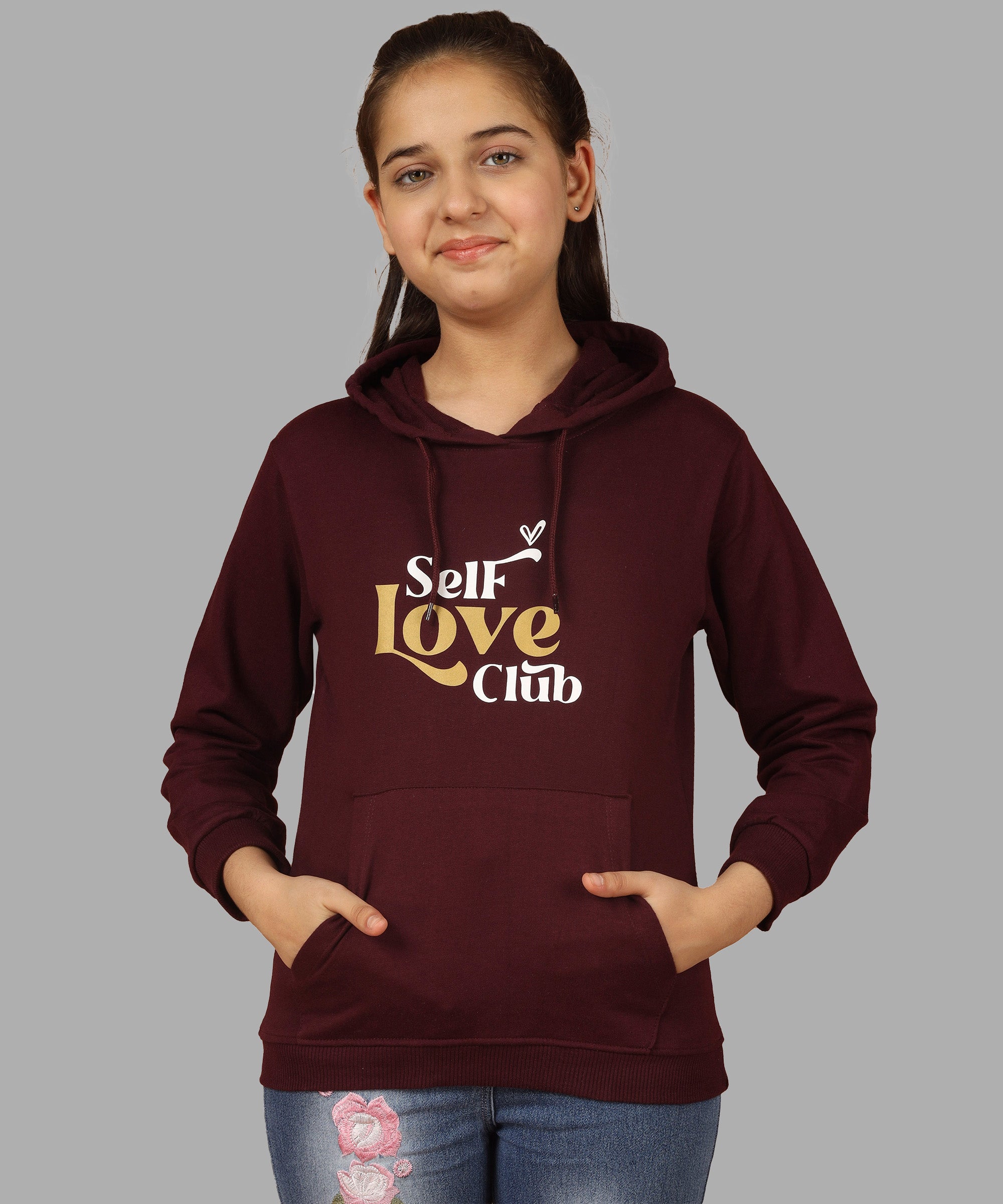 Girls Cotton Hooded Neck Hoodies - Brown