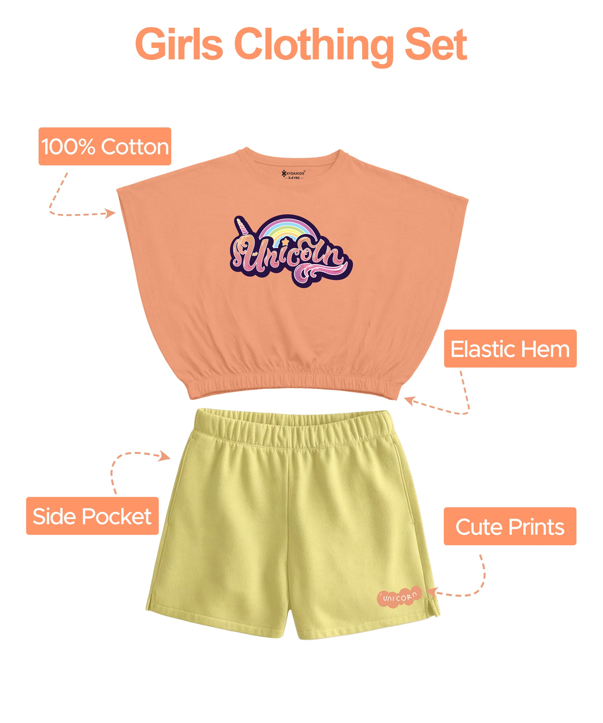 Girls  Cotton Printed Top & Shorts Co-Ord Set | Regular Fit