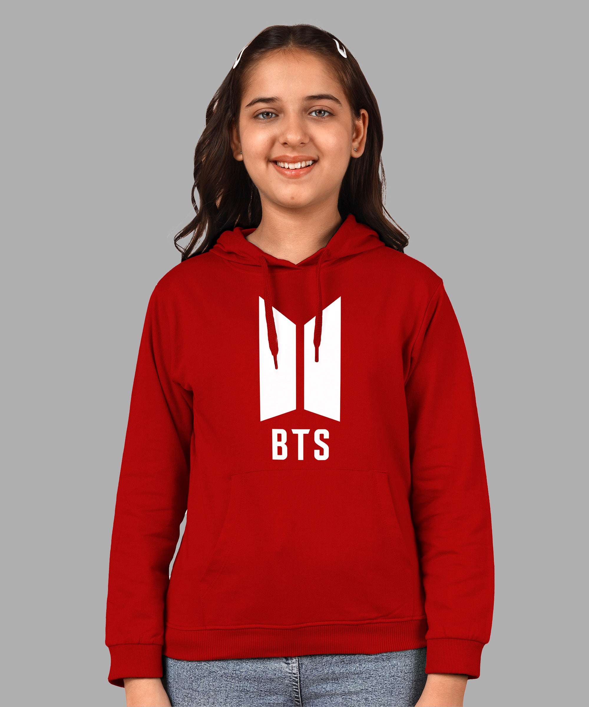 Girls Cotton Hooded Neck Hoodies - Red