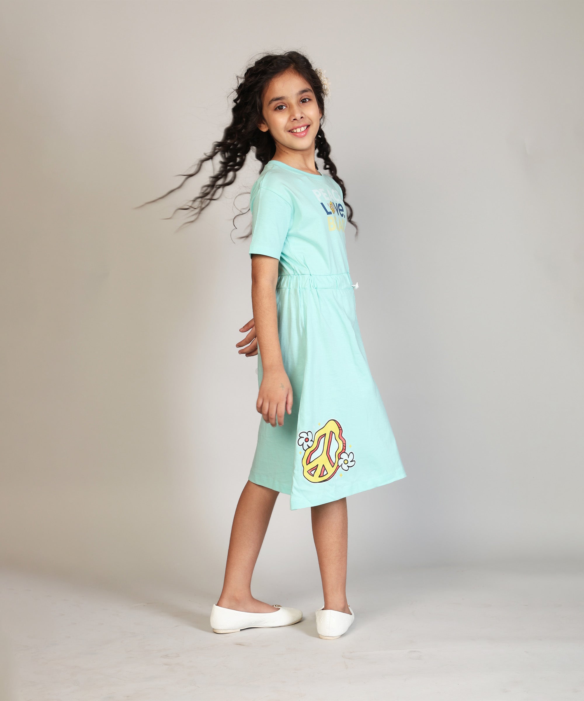 Girls Long Top With Waist Elastic Rope | Mint