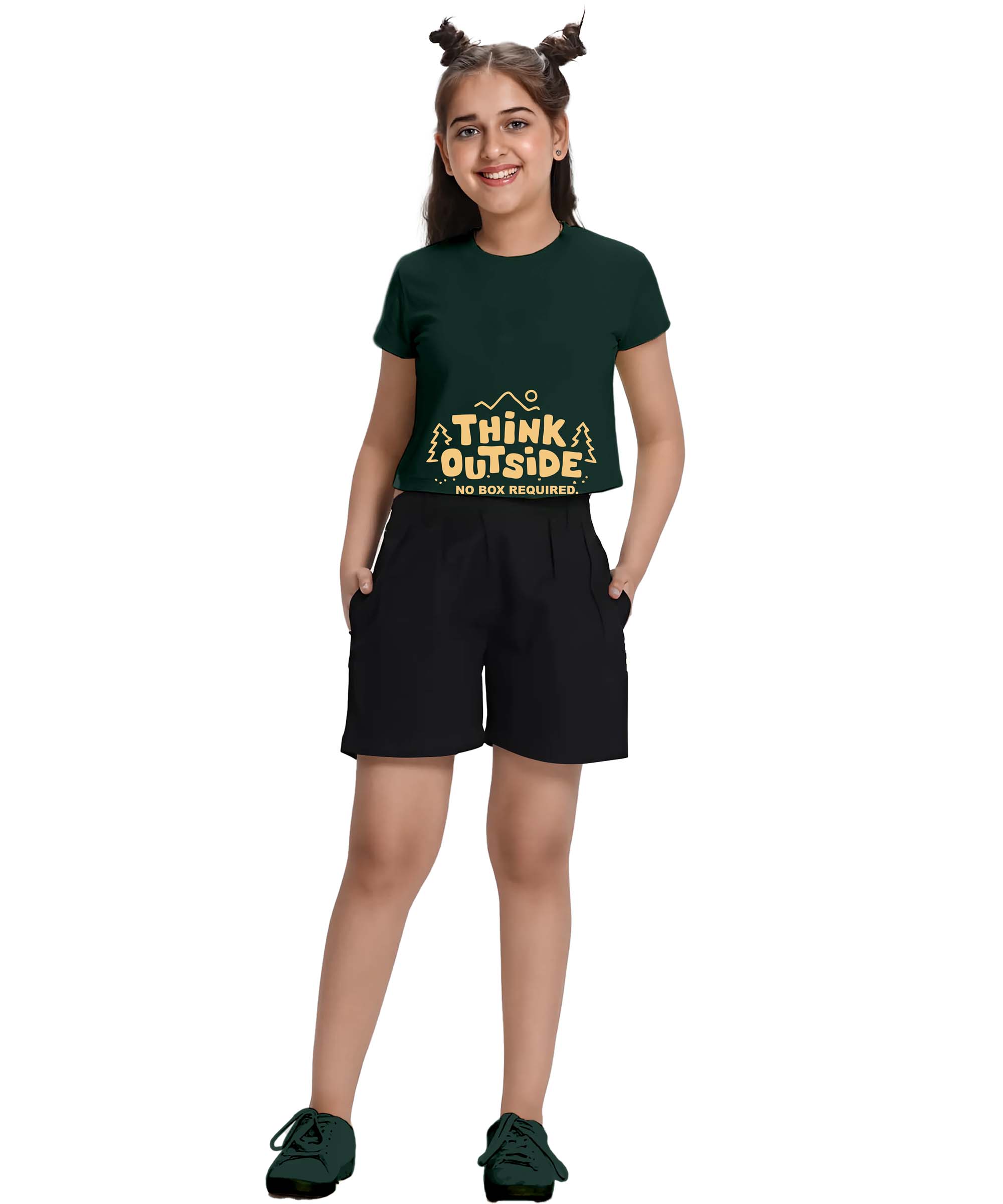 Girls  Cotton Crop top-Printed Half Sleeve Stylish T-shirt- Combo 2