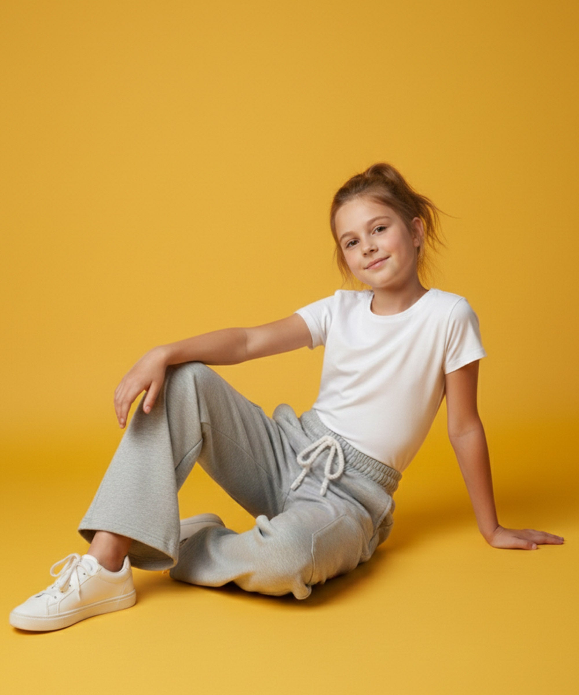 Girls Cotton Korean Cargo Pants | Elastic Waist Wide Leg