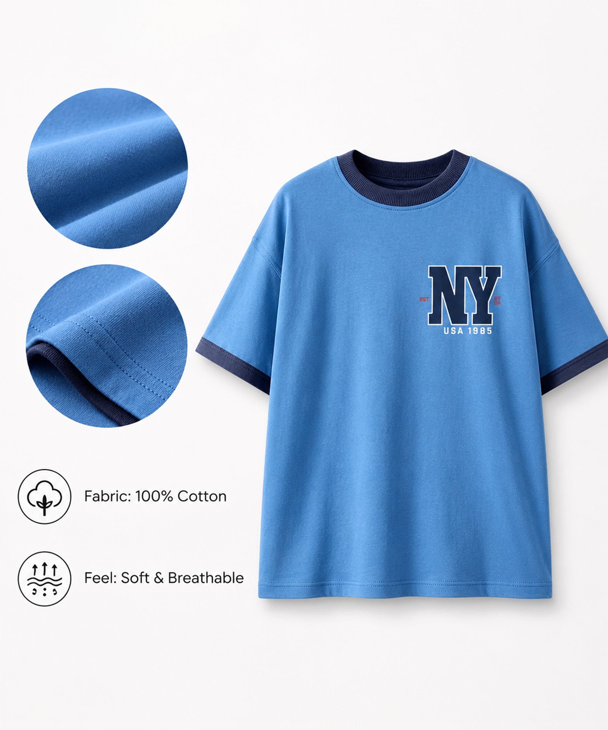 Boys Premium Cotton Oversized Printed T-Shirt | Blue