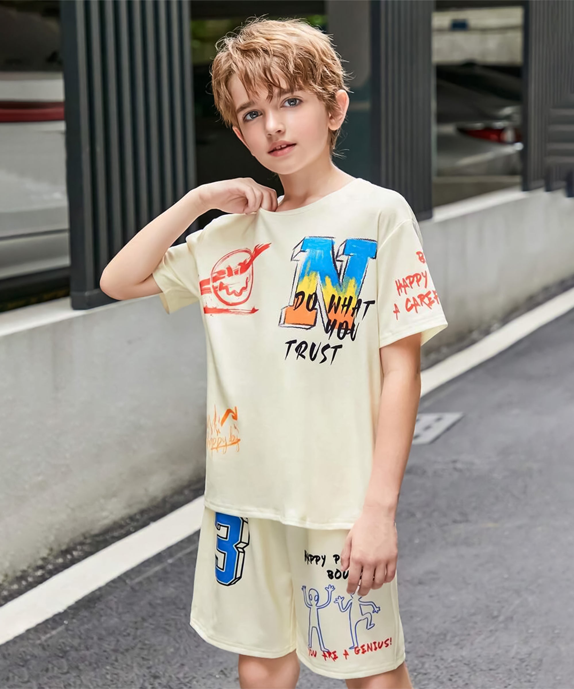 Graphic Print Oversized Co-ords | Cream