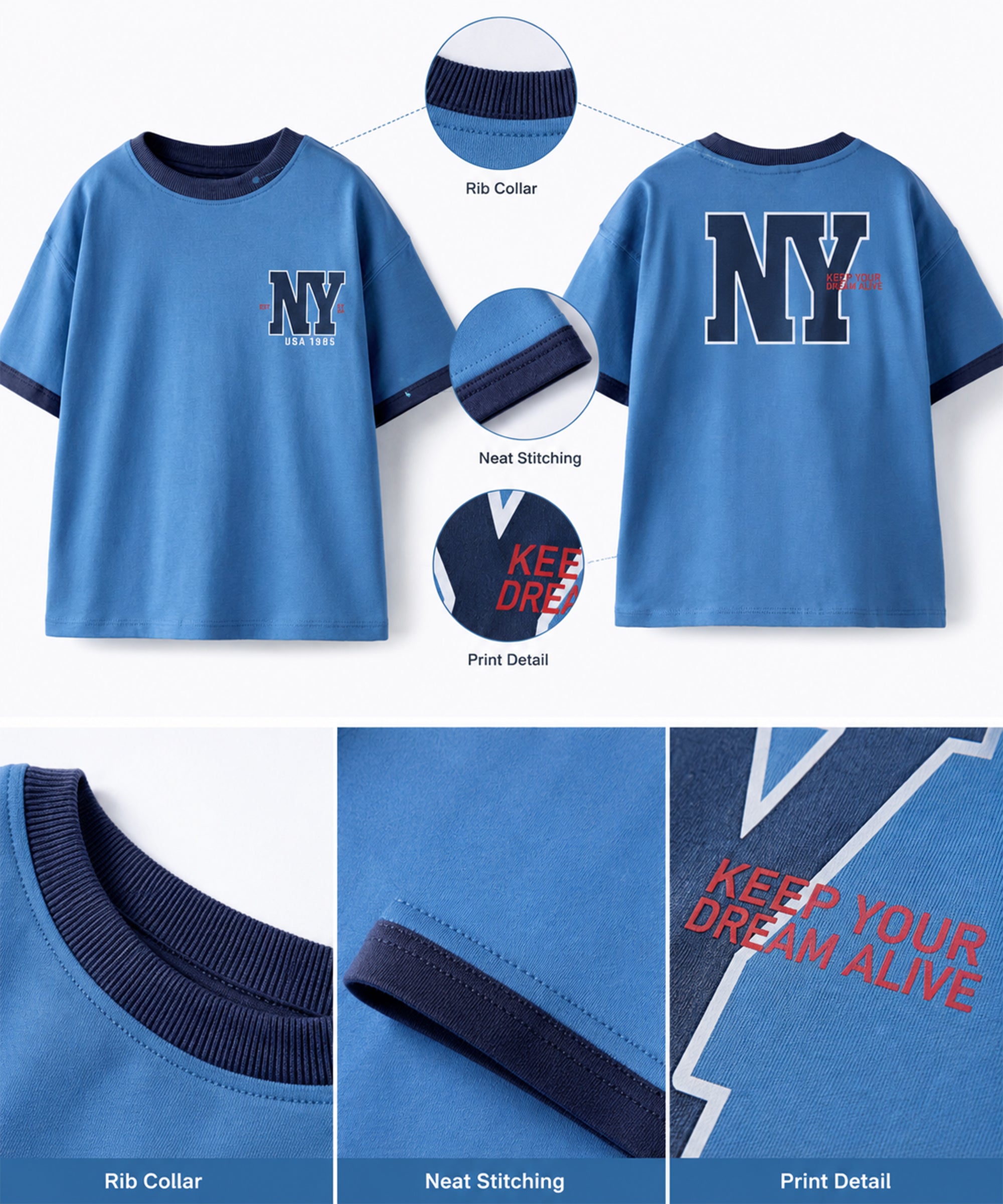 Boys Premium Cotton Oversized Printed T-Shirt | Blue