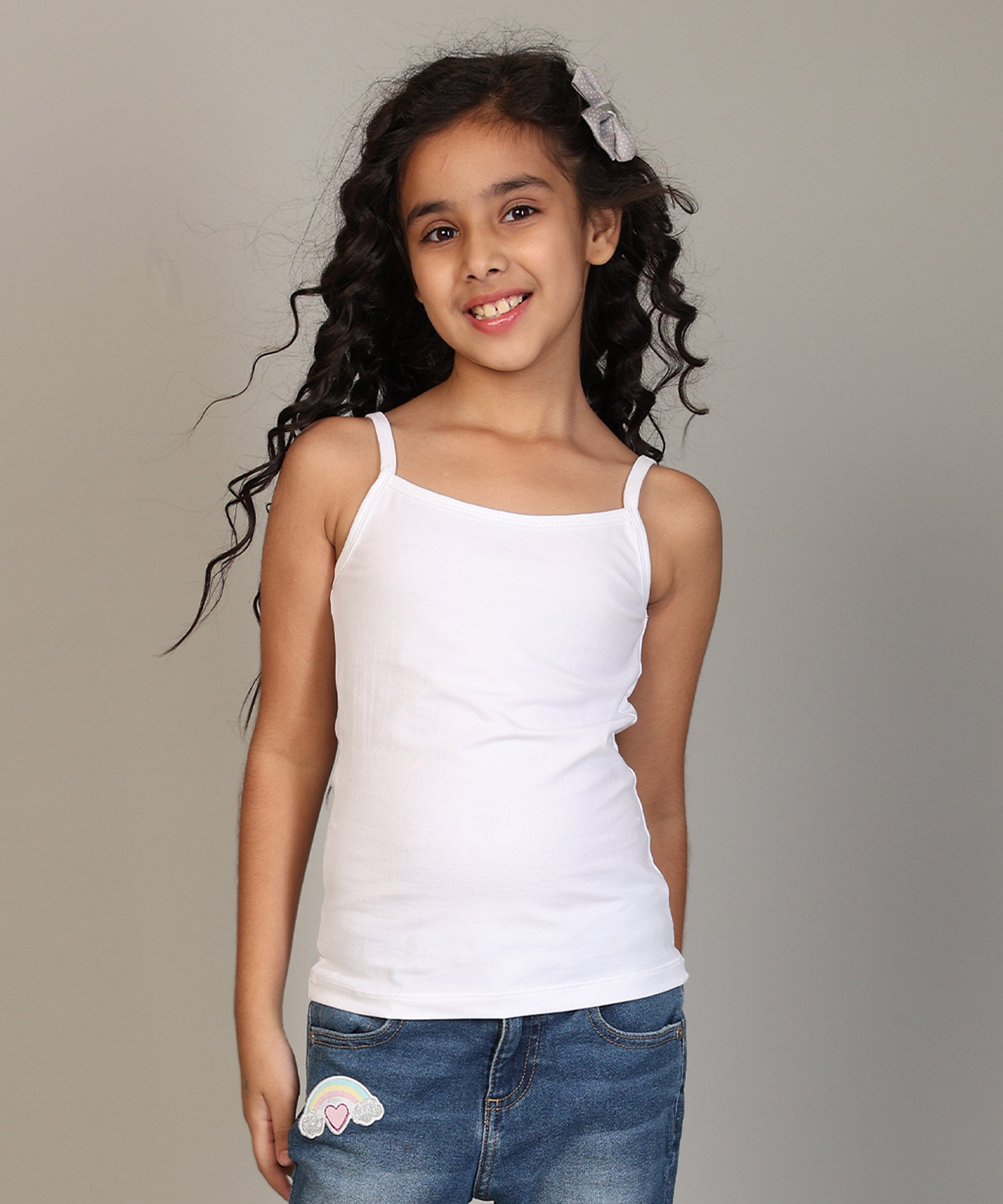 Girls Cotton Inner Camisoles | Soft & Stretchy Regular Strap Slips | Pack of 5