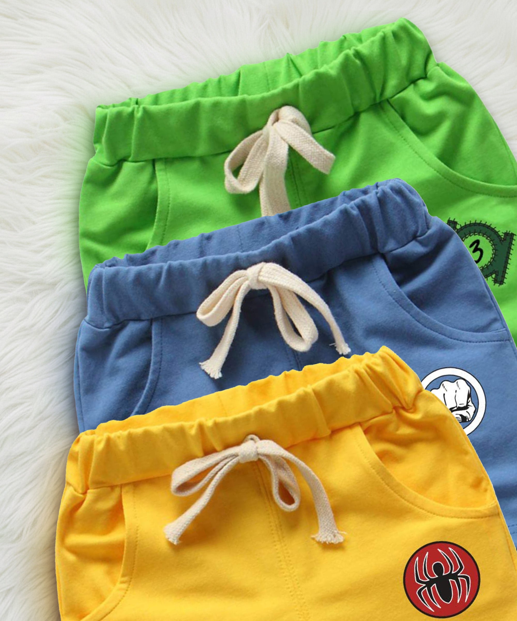 Kids Unisex Multicolor CC Printed Cotton Shorts (Pack of 3)