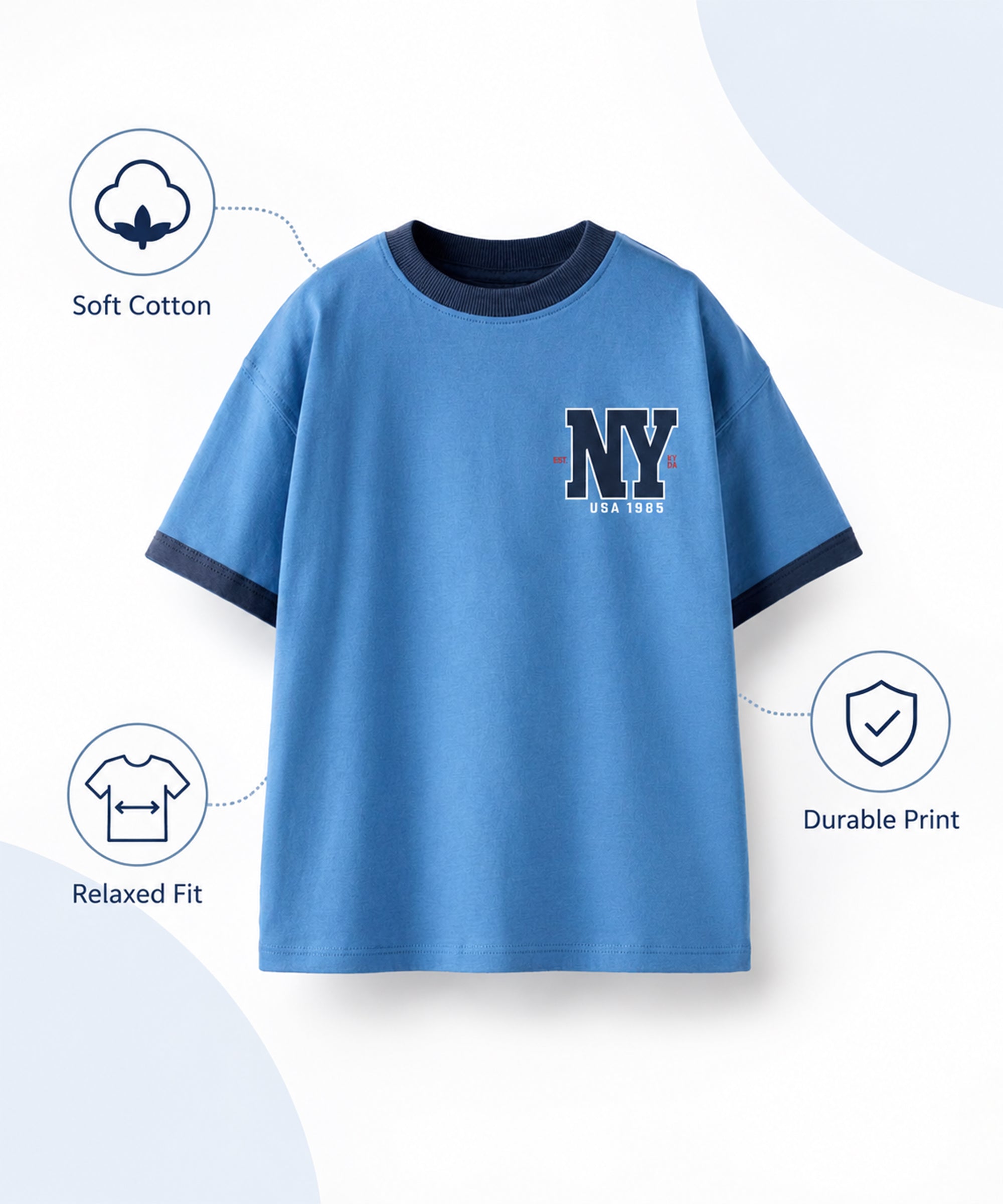 Boys Premium Cotton Oversized Printed T-Shirt | Blue