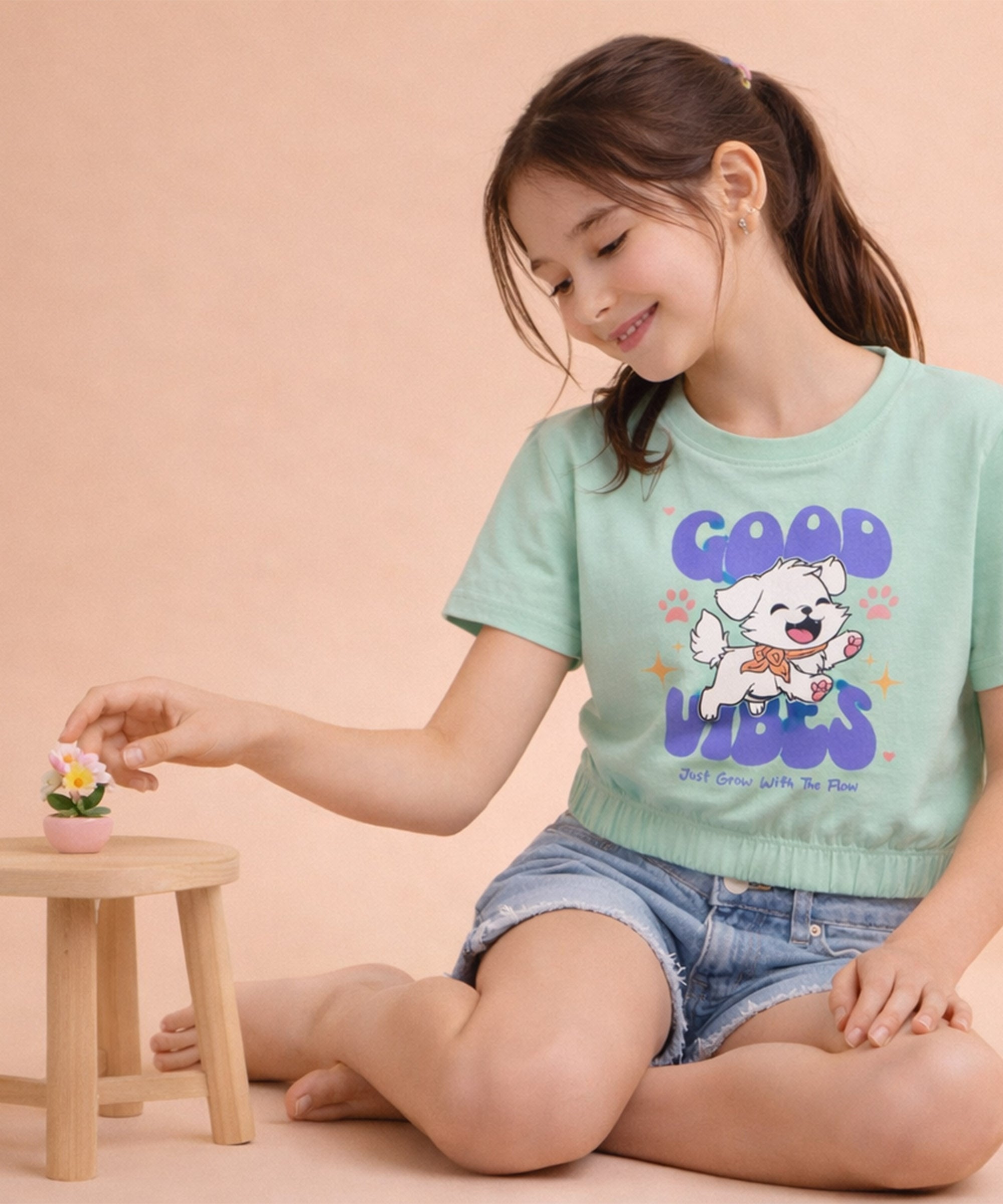Girls1 00% Pure Cotton Regular fit Short Sleeve Printed Crop top T-Shirt -Combo 3