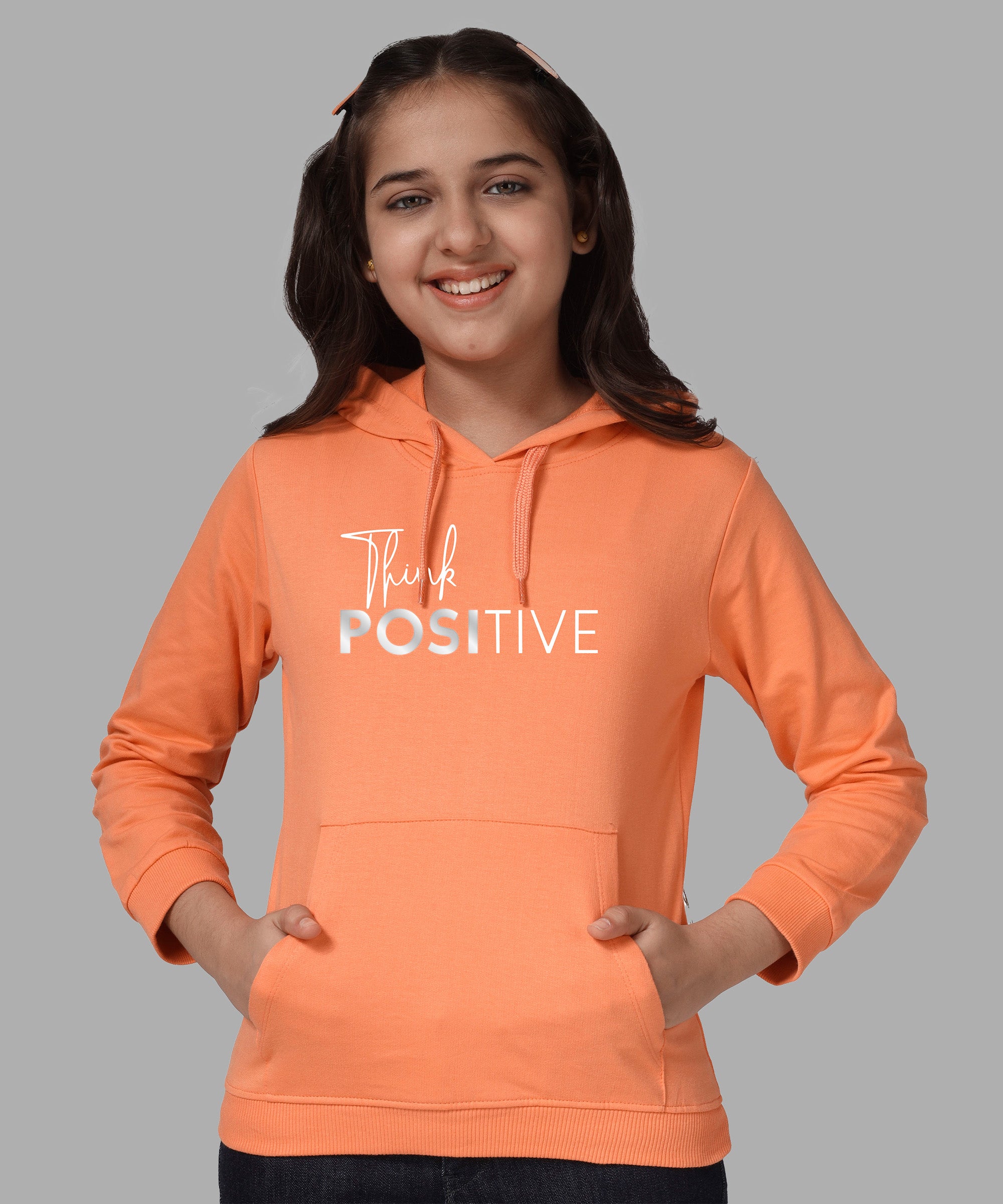Girls Cotton Hooded Neck Hoodies - Light Orange