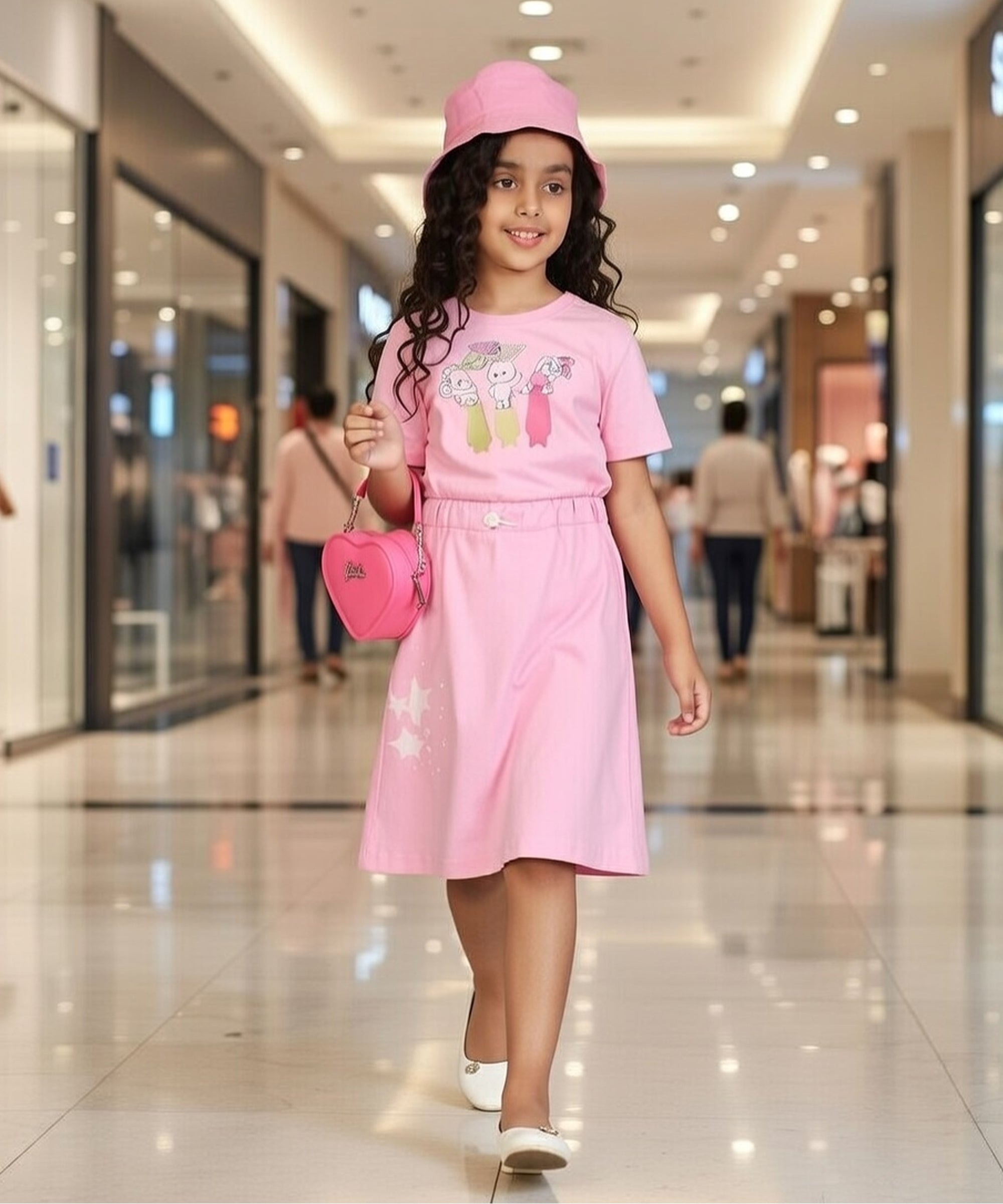 Girls Long Top With Waist Elastic Rope | Pink