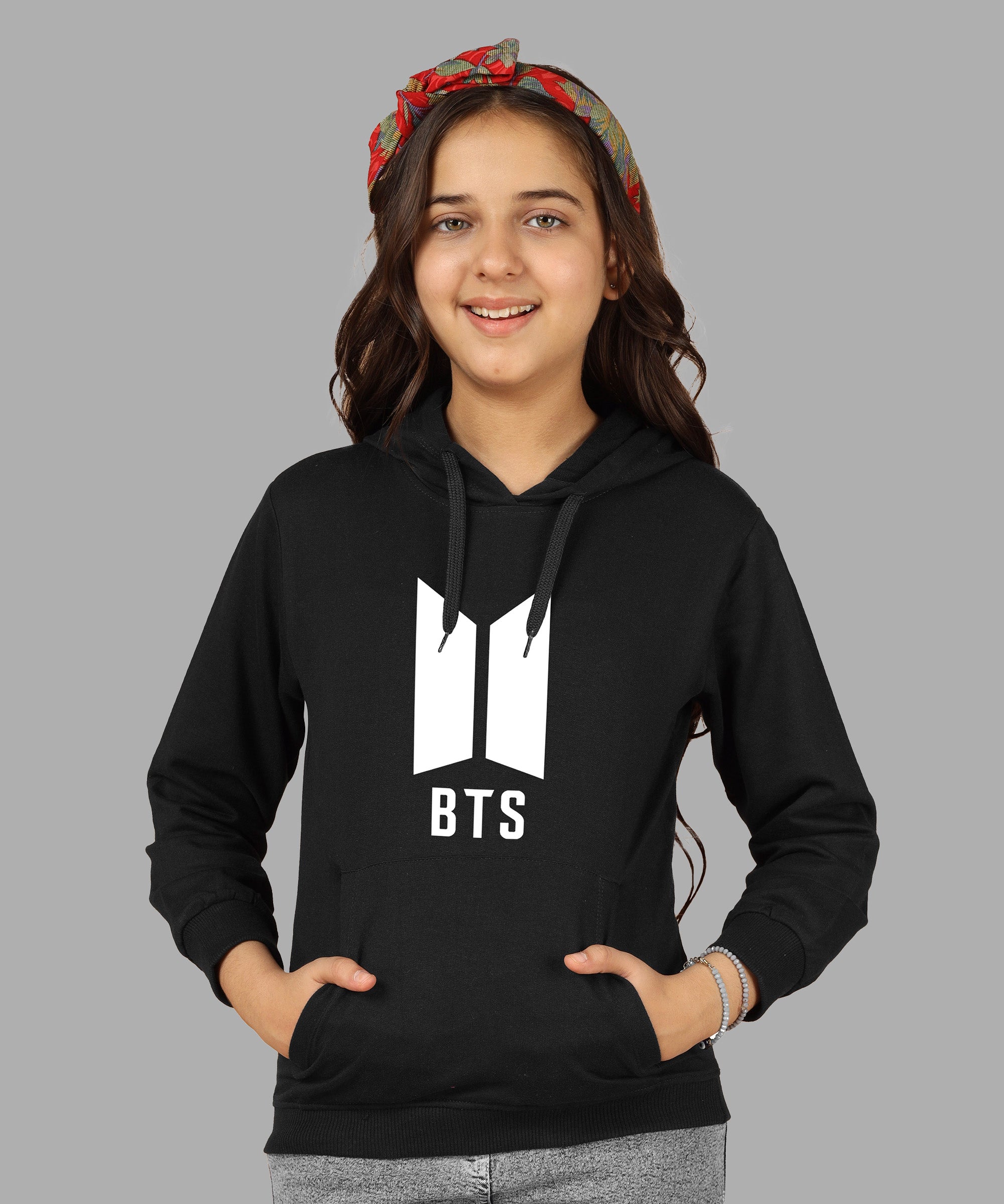 Girls Cotton Hooded Neck Hoodies - Black