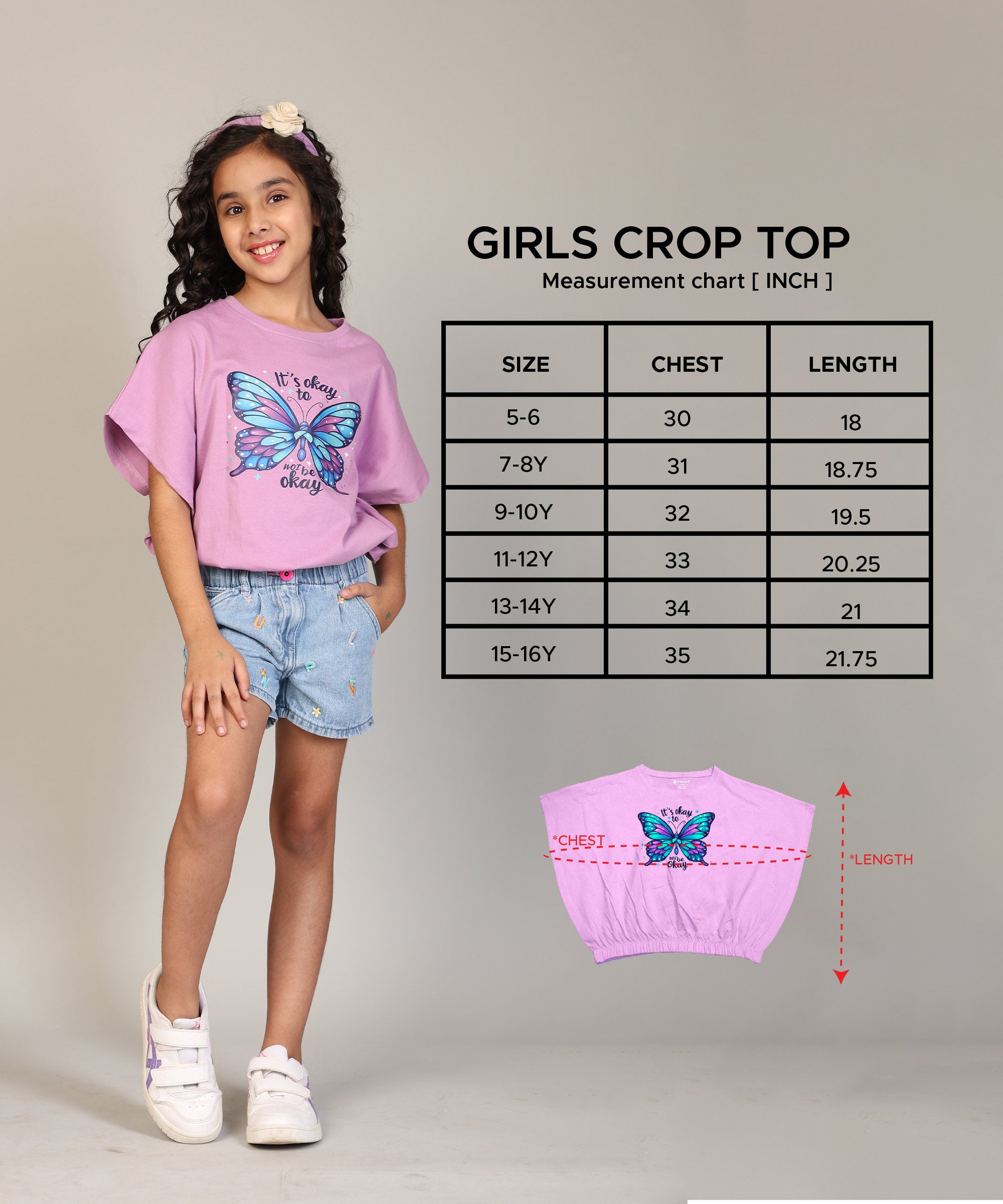 100% Cotton Crop top for Girls - Printed Half Sleeve Stylish T-shirt, Regular Fit Tops For Girls-Multicolor