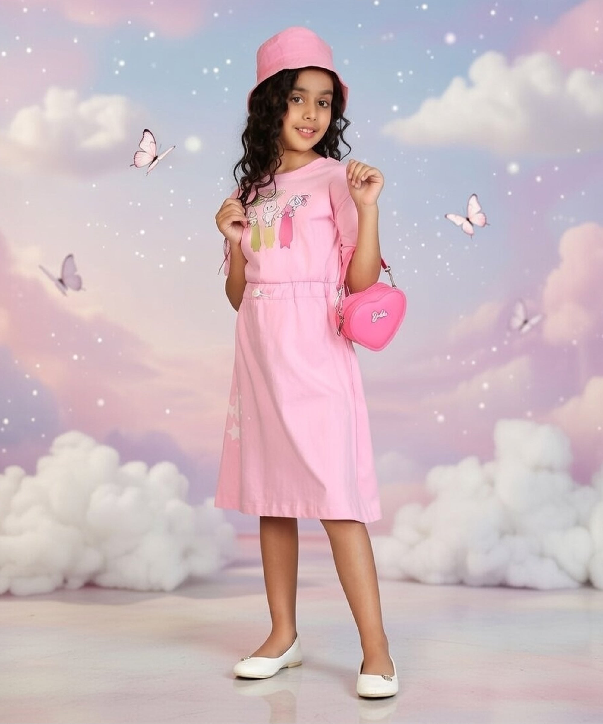 Girls Long Top With Waist Elastic Rope | Pink