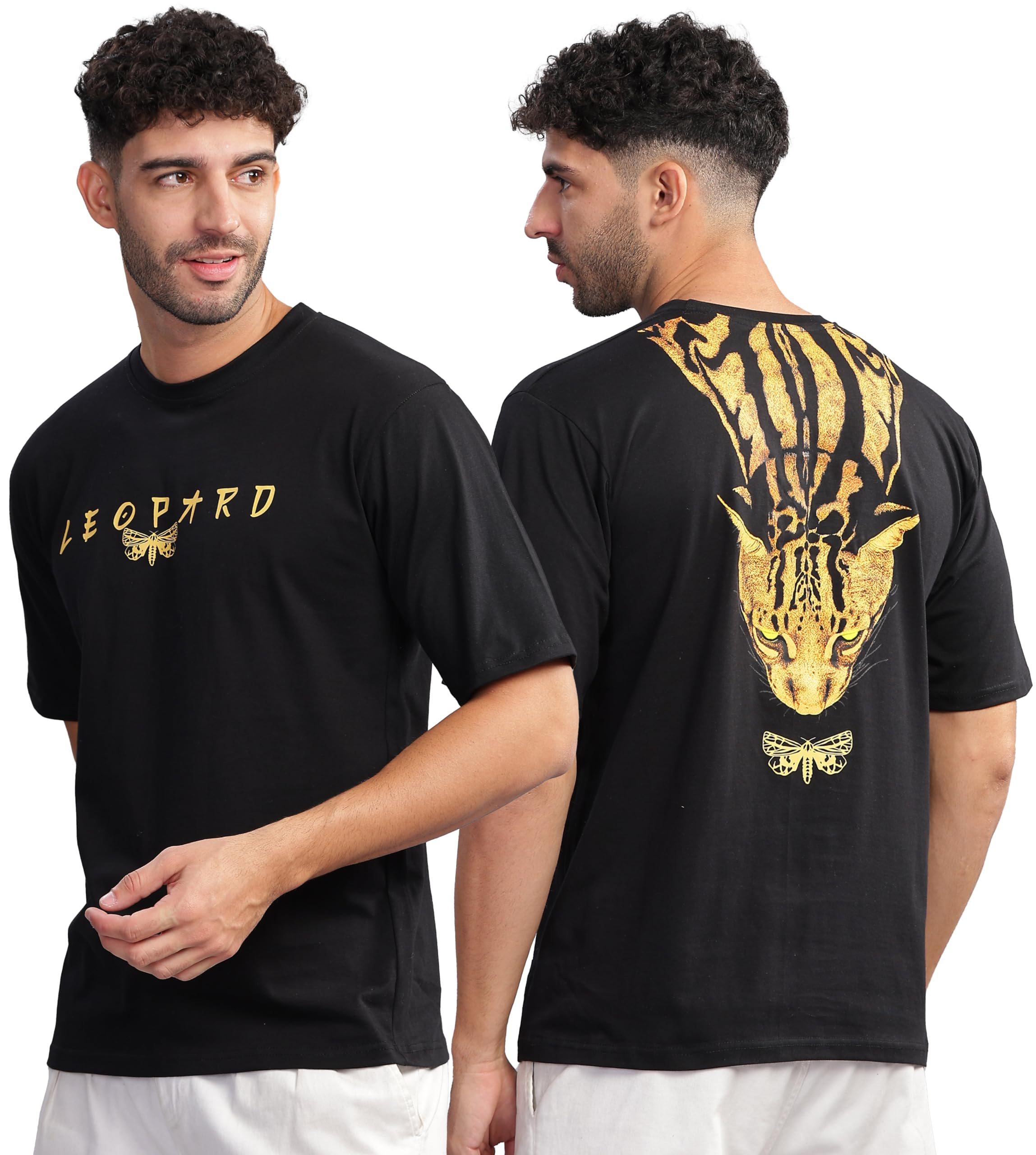 Kyda 100% Super Combed Cotton Relaxed fit Drop Shoulder Printed Men's Black Tshirt - (Not Too Loose, Not Too Tight)