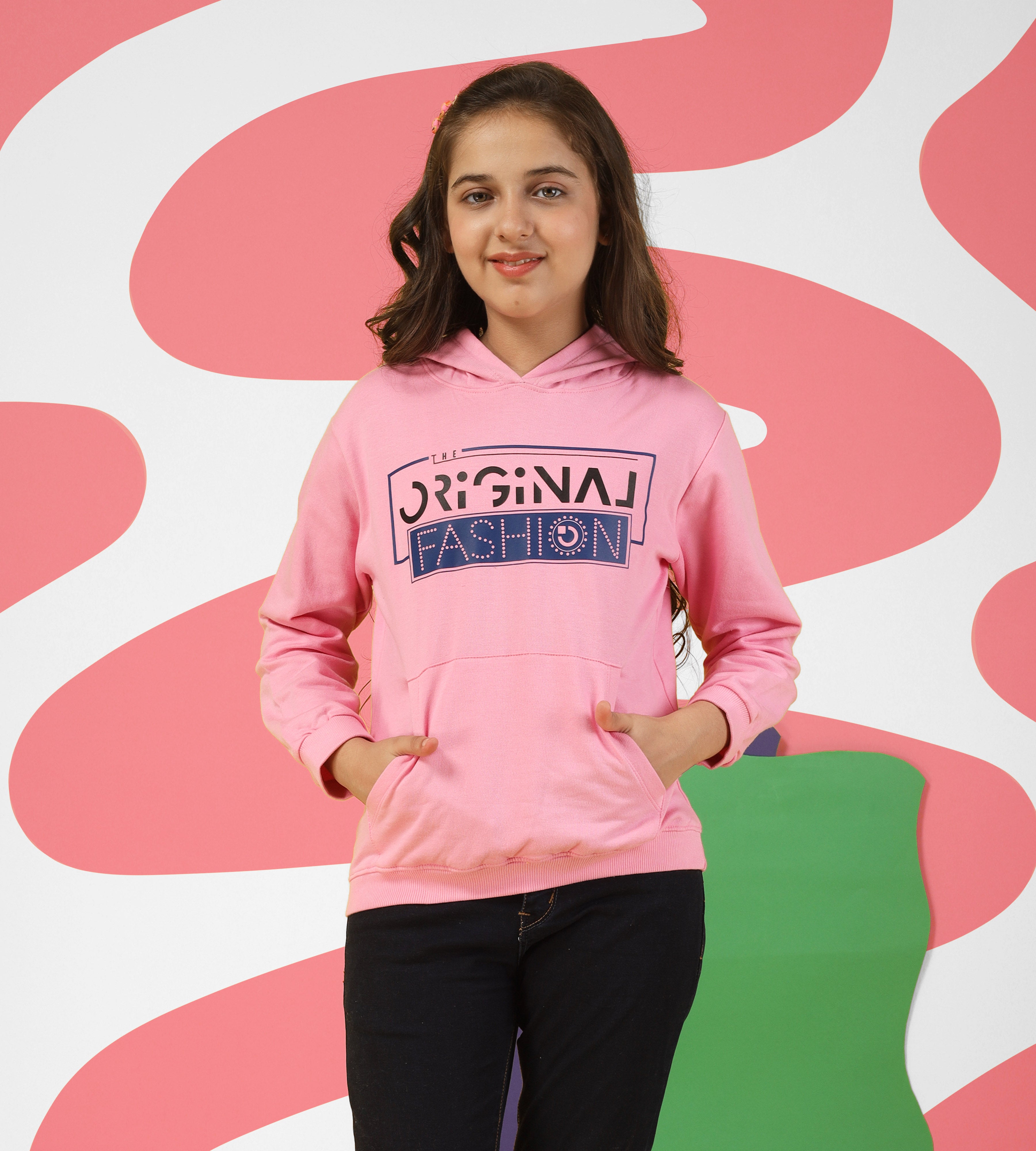 KYDA KIDS® Girl's Regular Fit Cotton Hooded Neck Sweatshirt with Long Sleeve in Pink
