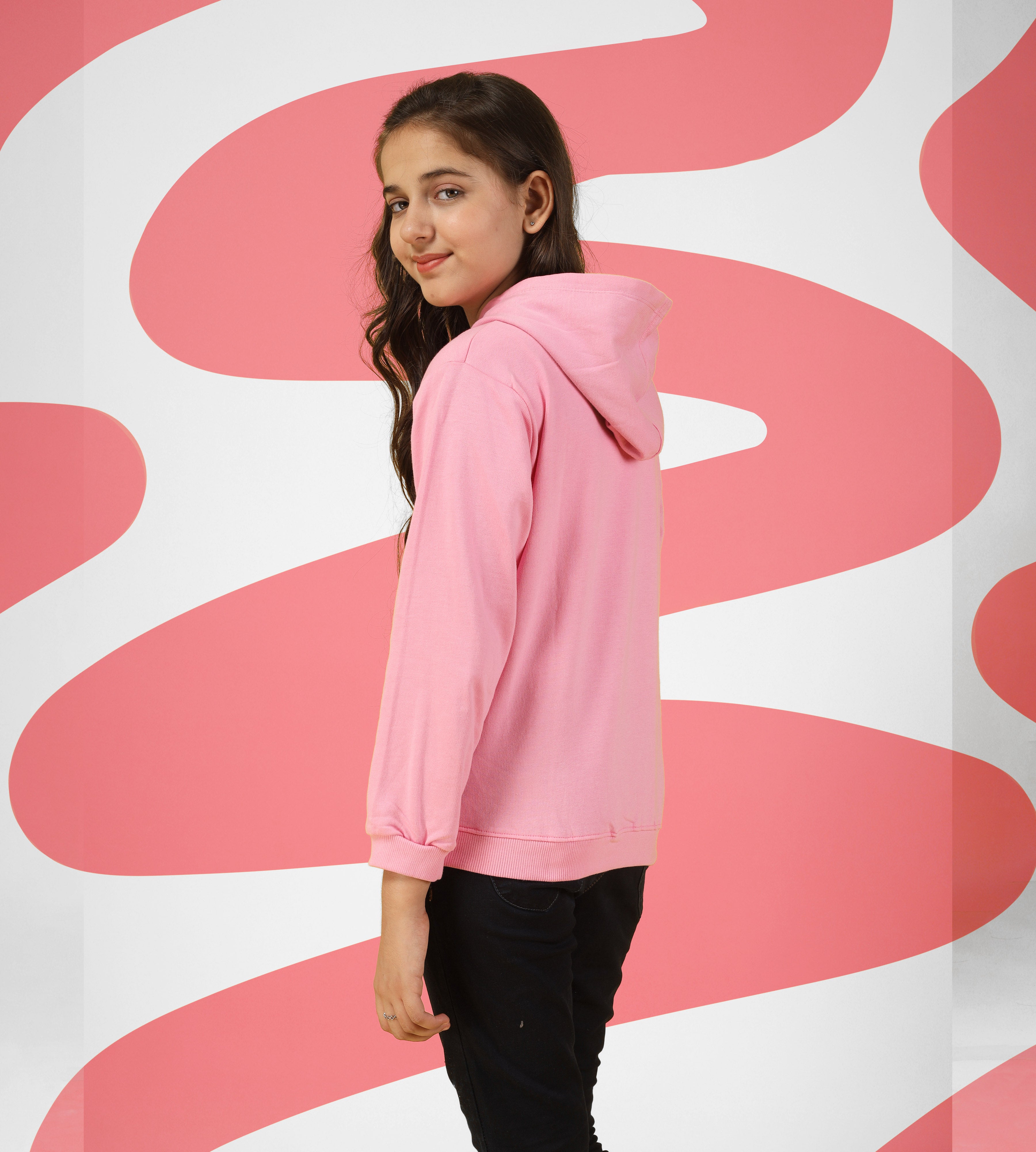 KYDA KIDS® Girl's Regular Fit Cotton Hooded Neck Sweatshirt with Long Sleeve in Pink