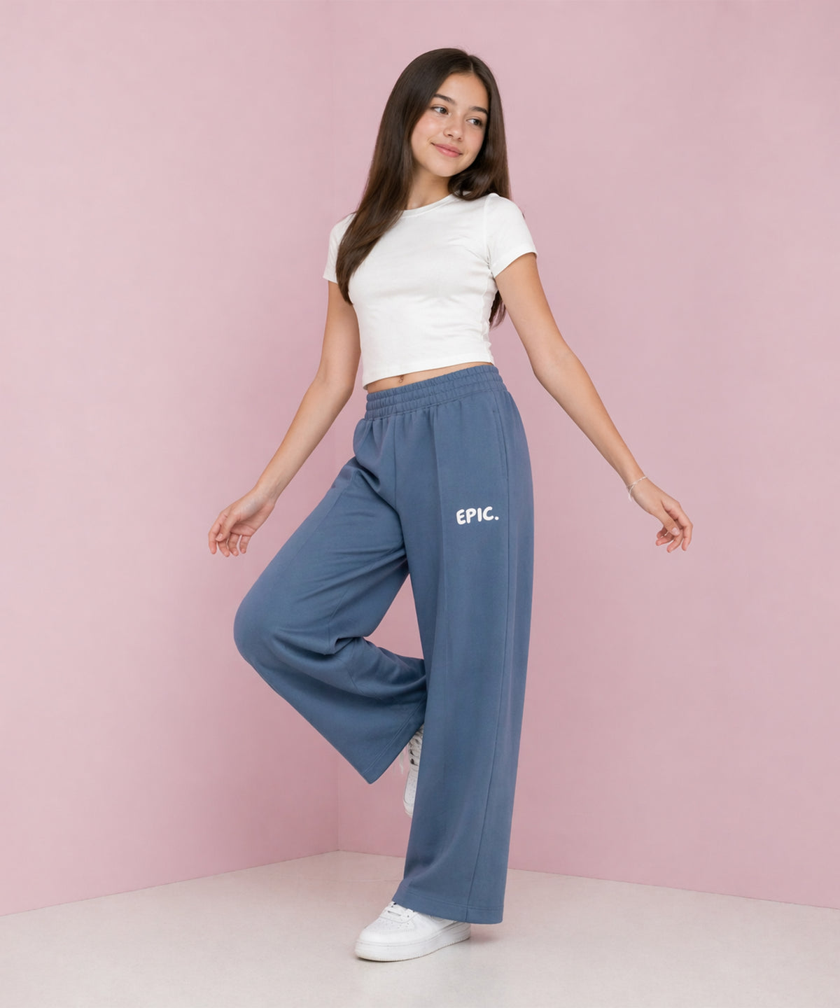 Girls Cotton Premium Solid Wide Leg Track Pants | P1