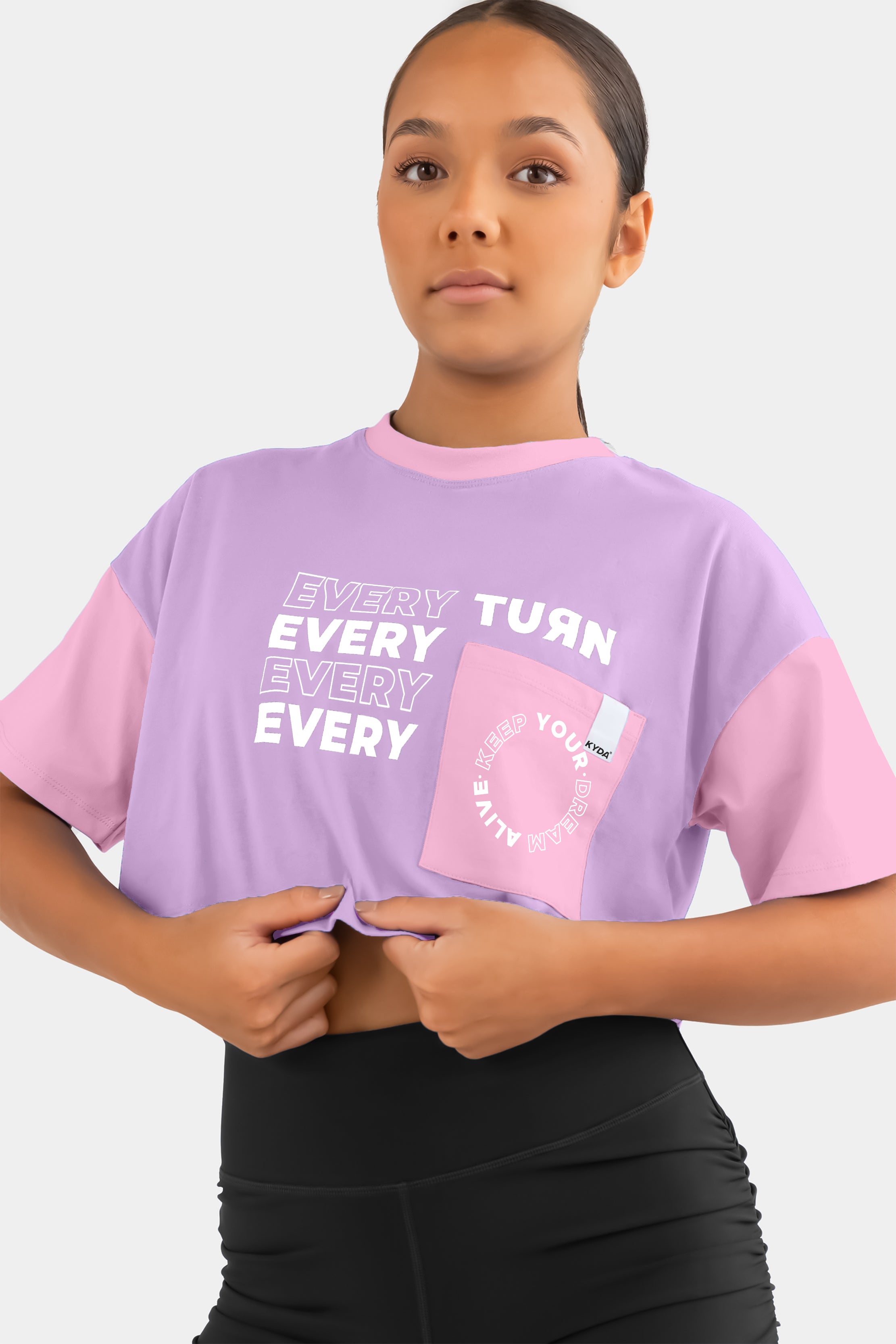 Girls 100% Cotton Printed Half Sleeve Stylish Crop Top T-Shirt-Lavender