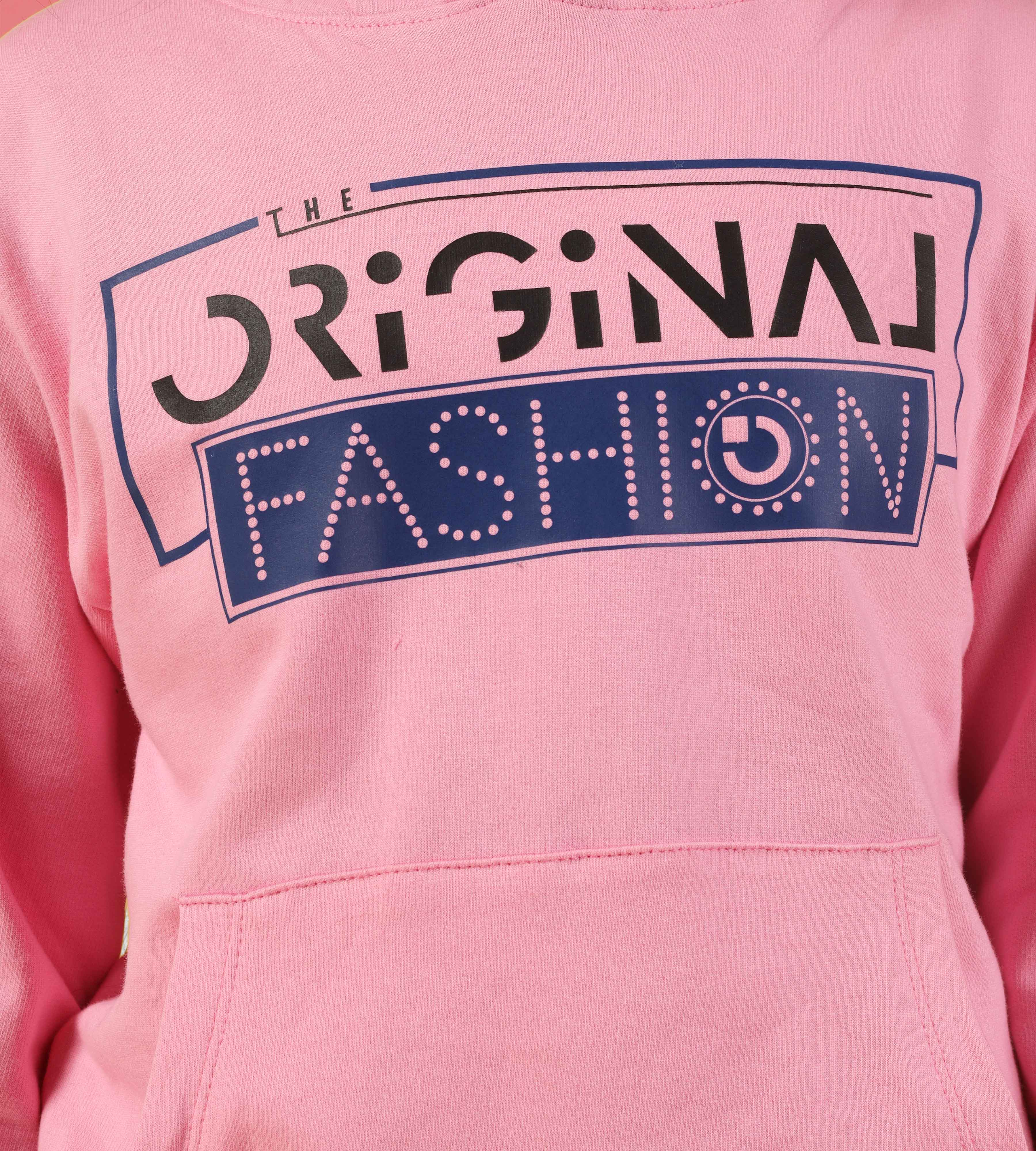 KYDA KIDS® Girl's Regular Fit Cotton Hooded Neck Sweatshirt with Long Sleeve in Pink