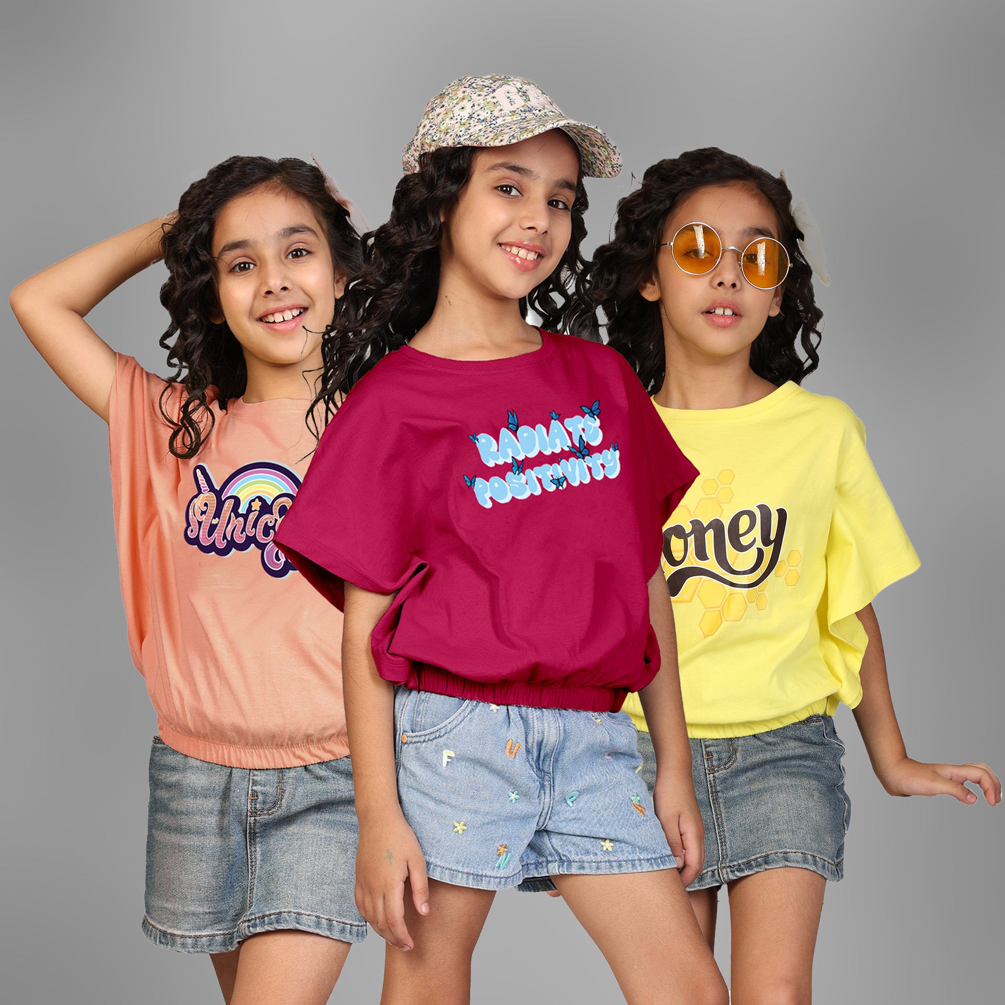 100% Cotton Crop top for Girls - Printed Half Sleeve Stylish T-shirt, Regular Fit Tops For Girls-Multicolor 1